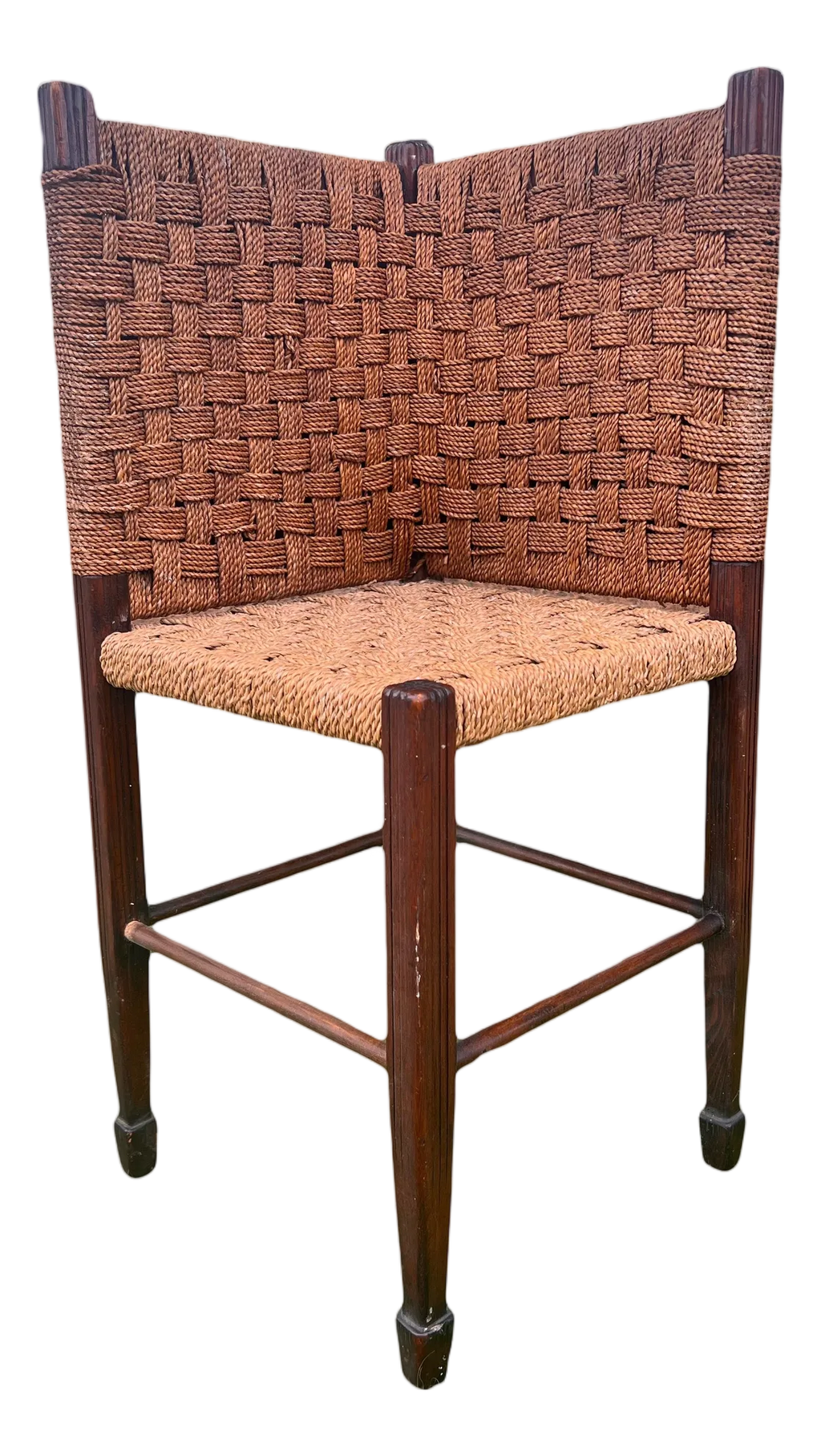 Mid 19th Century Rare Form George III Period Irish Corner Chair With Woven Rope Seat and Back