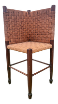Mid 19th Century Rare Form George III Period Irish Corner Chair With Woven Rope Seat and Back