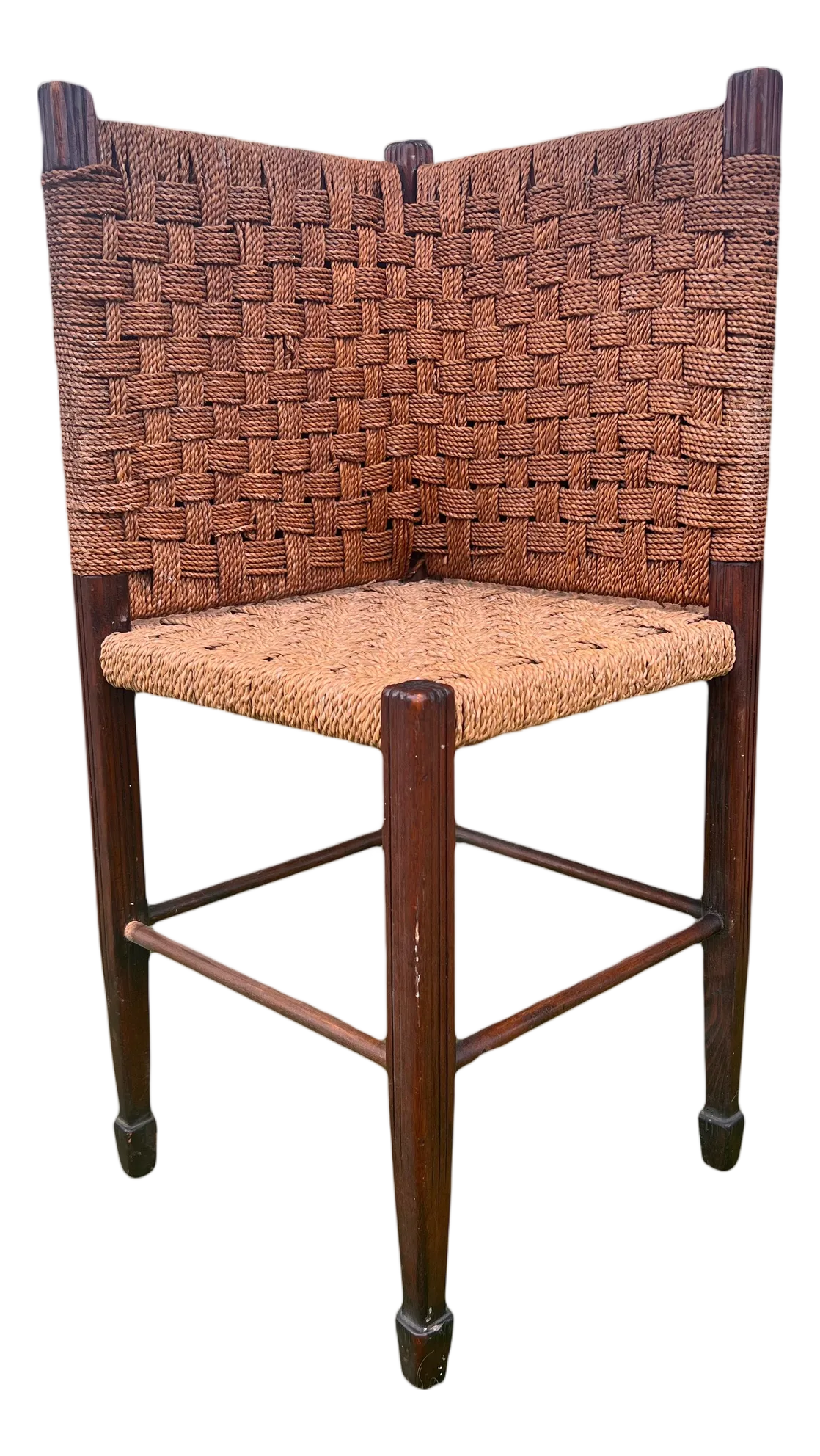Mid 19th Century Rare Form George III Period Irish Corner Chair With Woven Rope Seat and Back