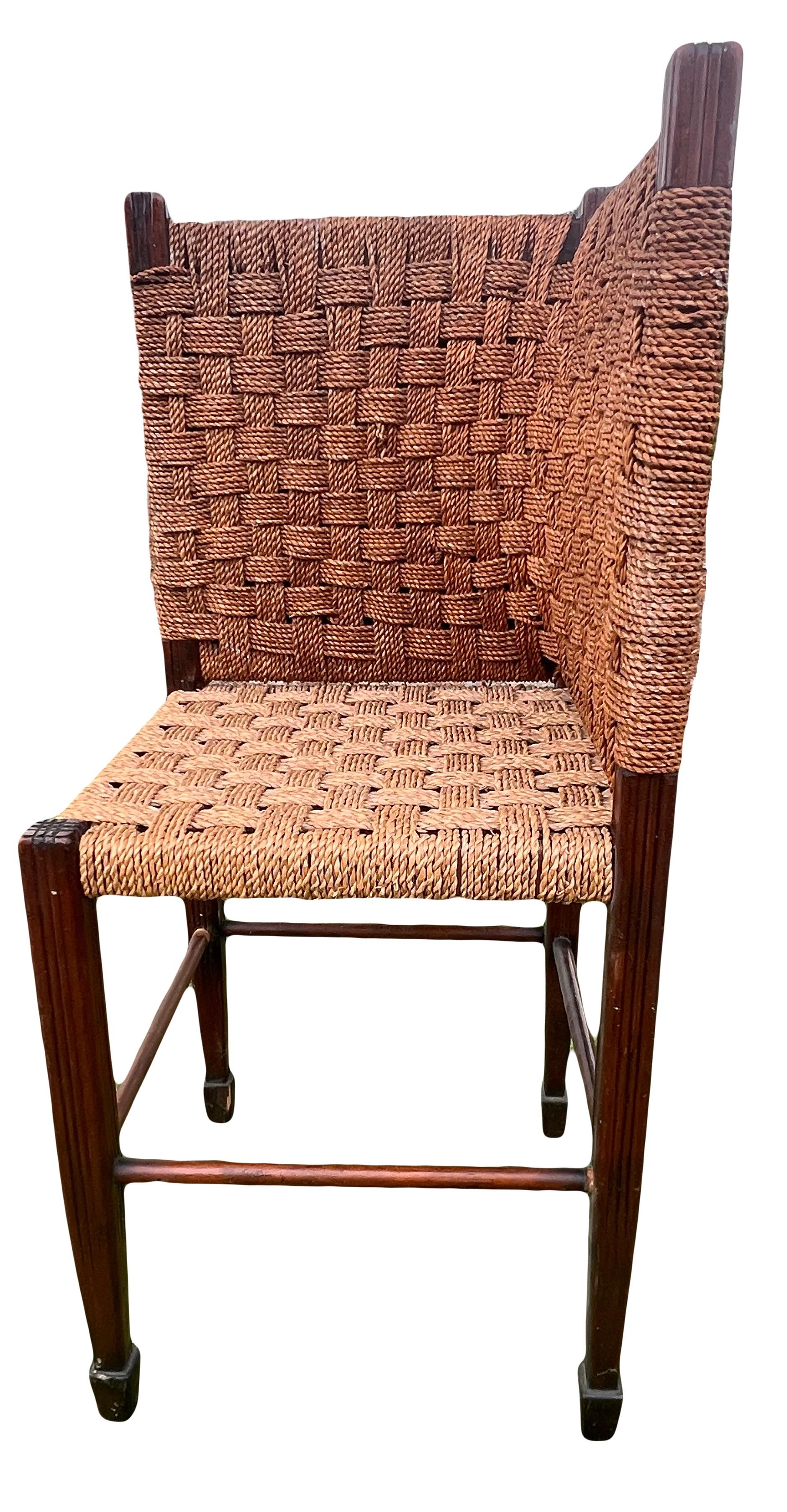 Mid 19th Century Rare Form George III Period Irish Corner Chair With Woven Rope Seat and Back