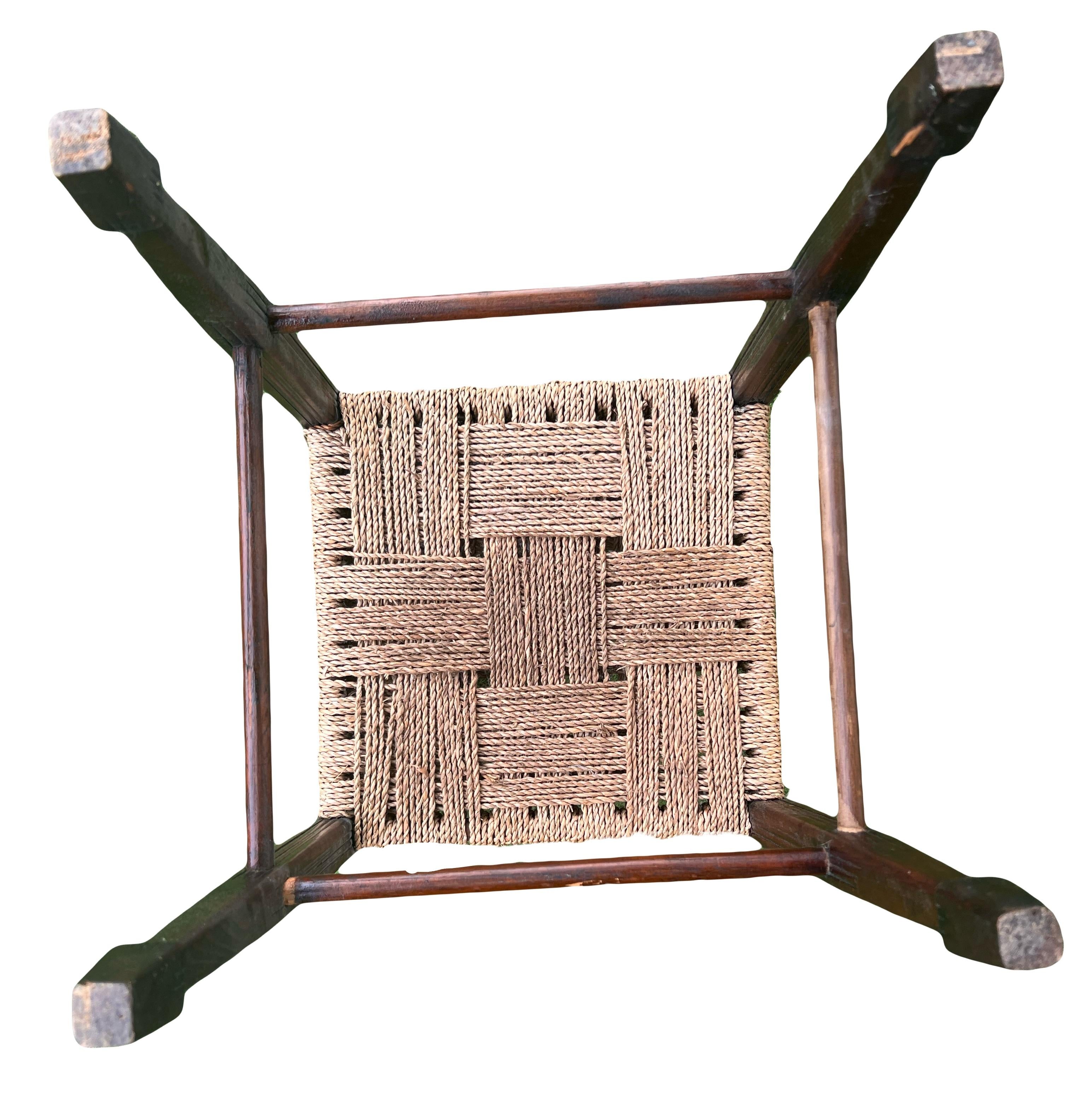 Mid 19th Century Rare Form George III Period Irish Corner Chair With Woven Rope Seat and Back