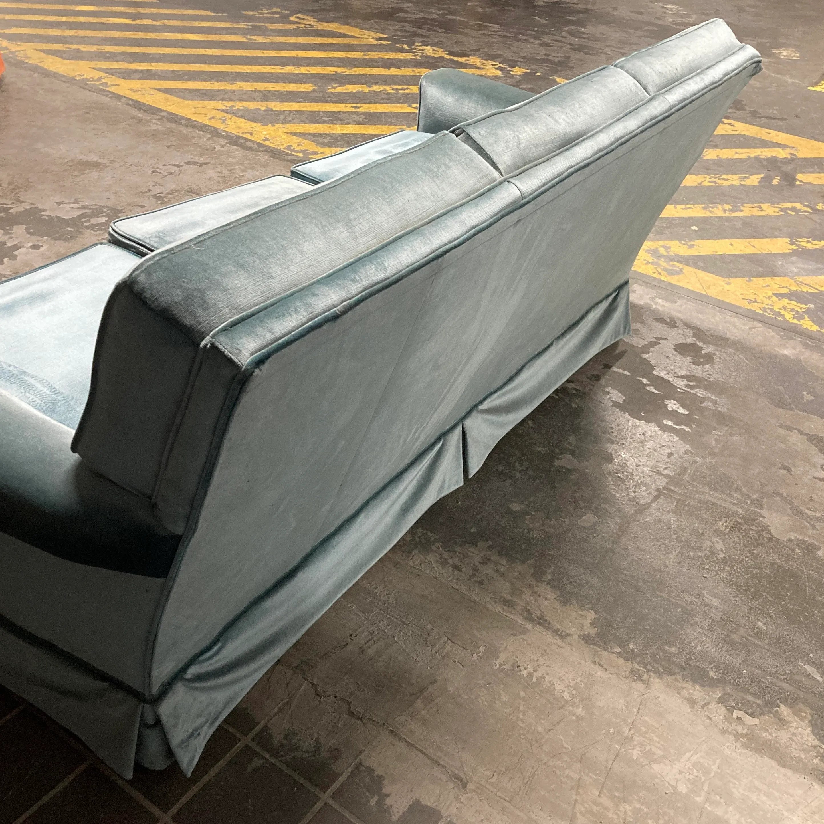 Mid-20th Century Aqua Velvet Couch