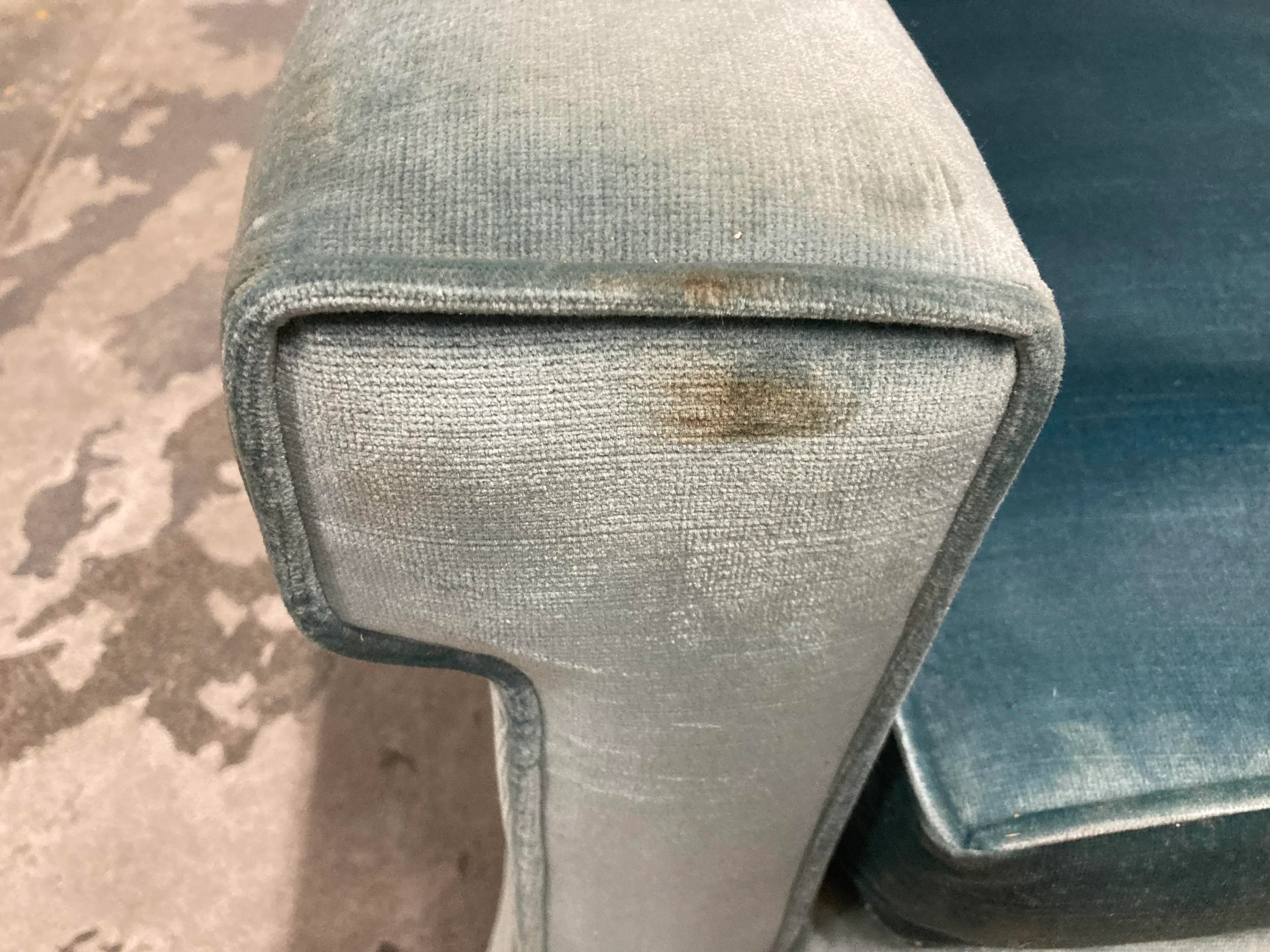 Mid-20th Century Aqua Velvet Couch