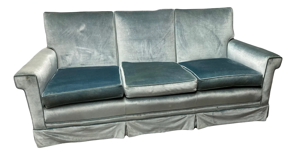 Mid-20th Century Aqua Velvet Couch