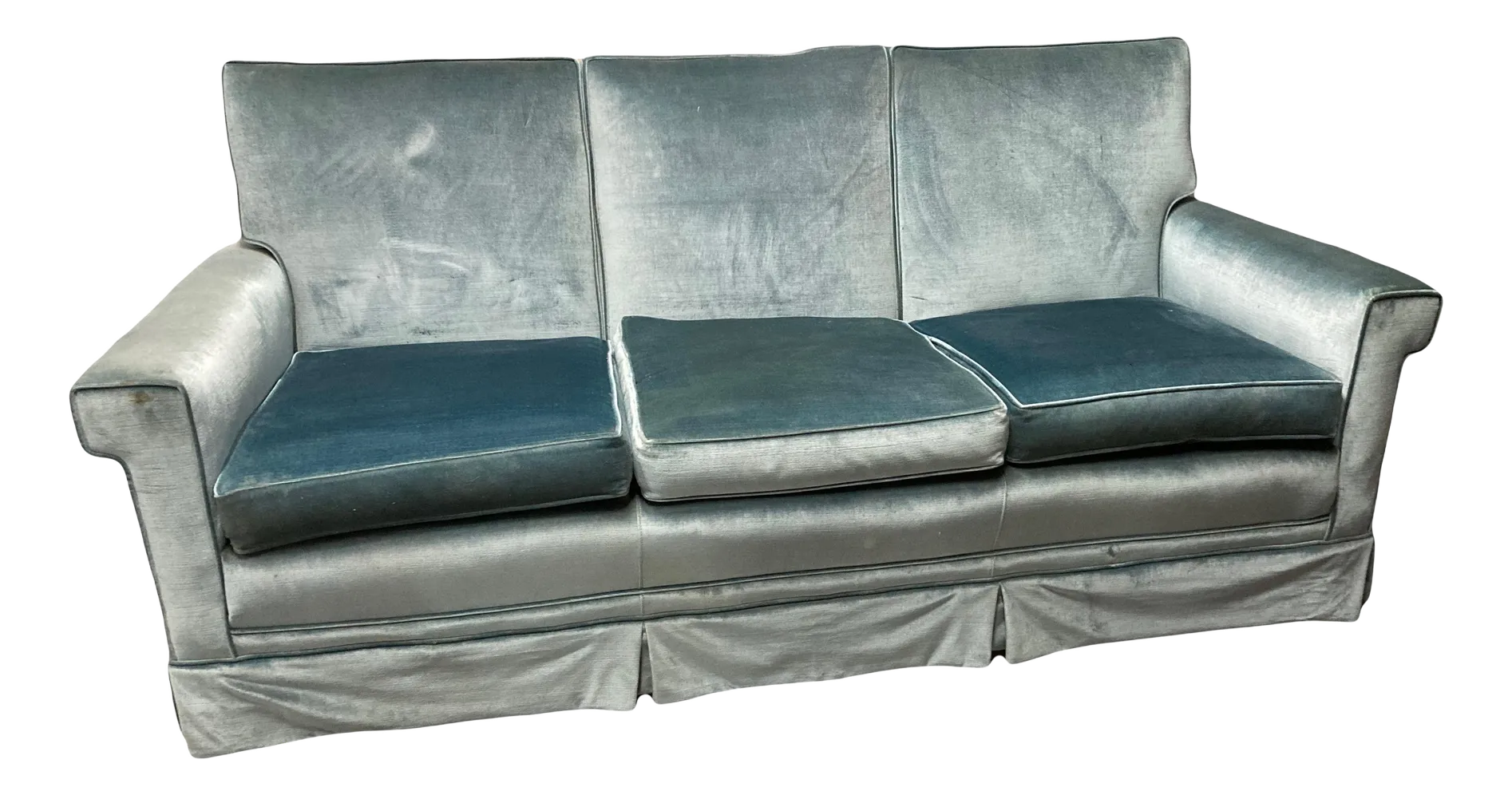 Mid-20th Century Aqua Velvet Couch