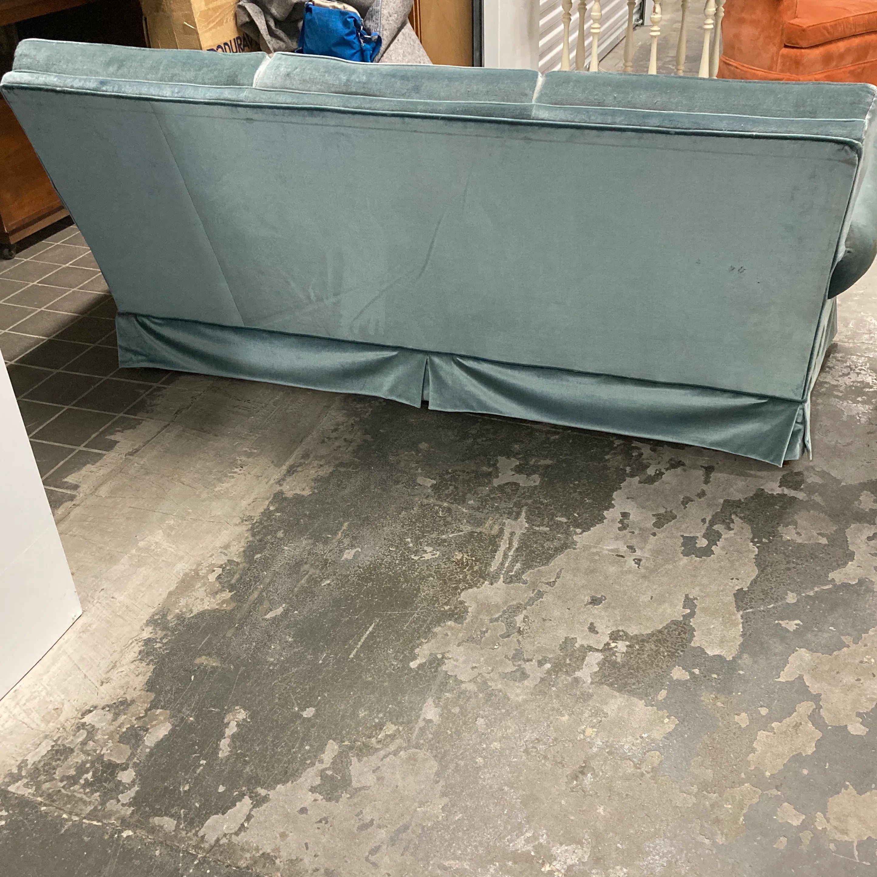 Mid-20th Century Aqua Velvet Couch
