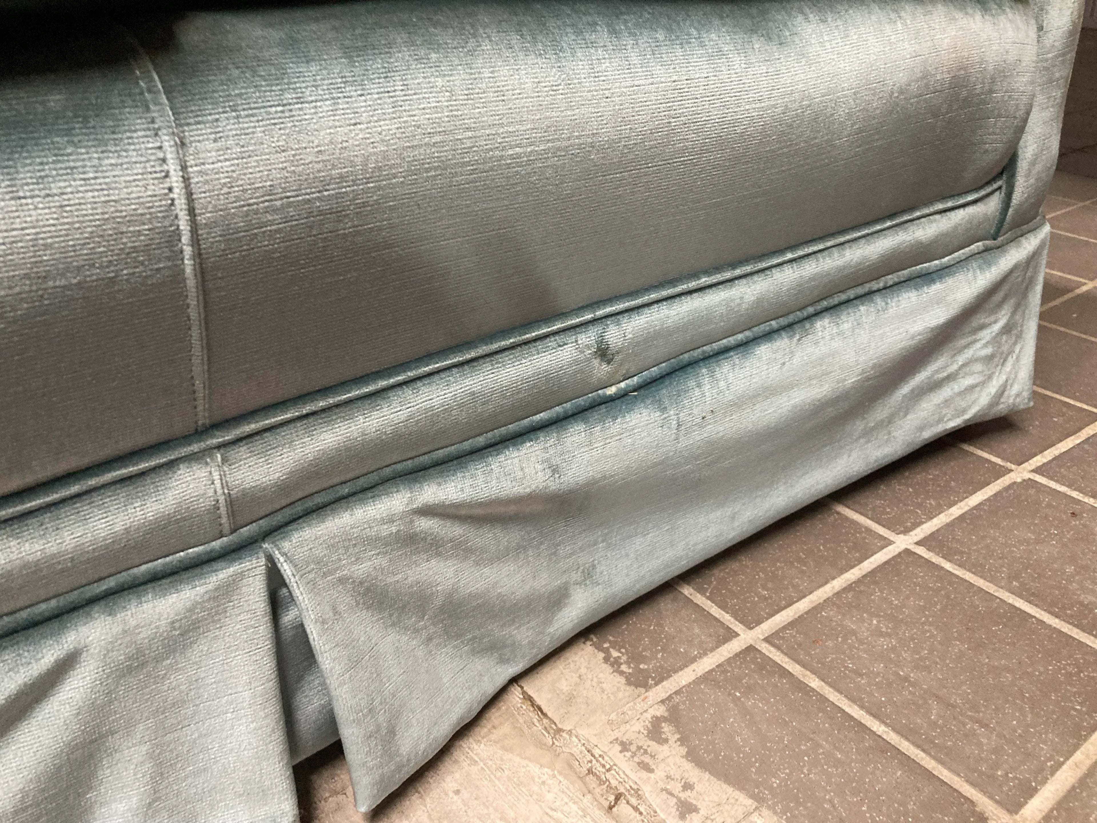 Mid-20th Century Aqua Velvet Couch
