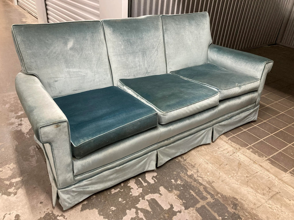 Mid-20th Century Aqua Velvet Couch