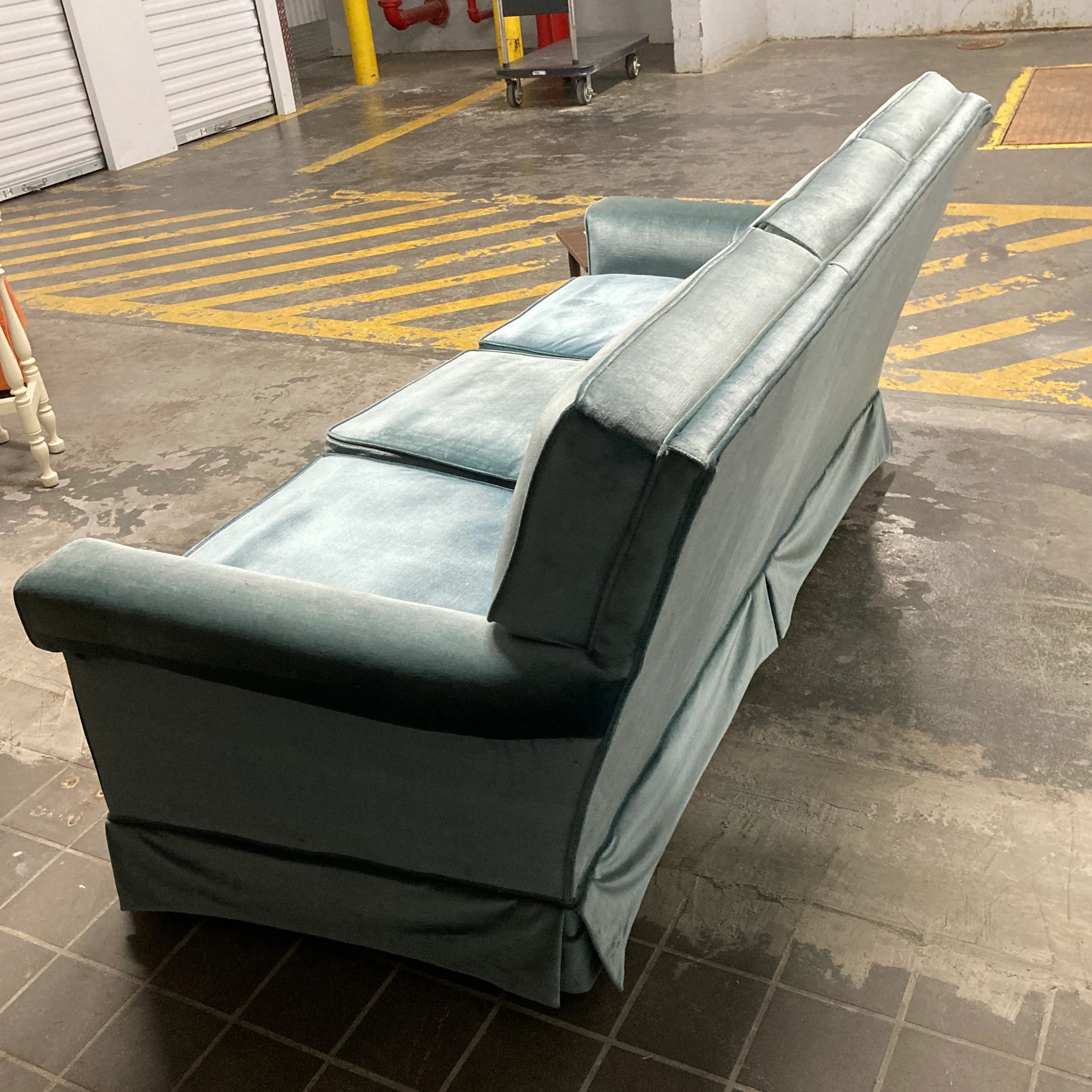 Mid-20th Century Aqua Velvet Couch
