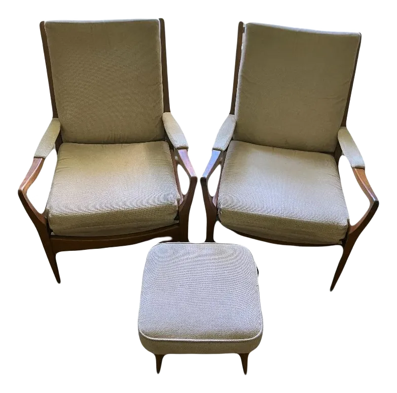 Mid-20th Century Armchairs and Footstool by Samuel Parker for Parker Knoll, England - Set of 3