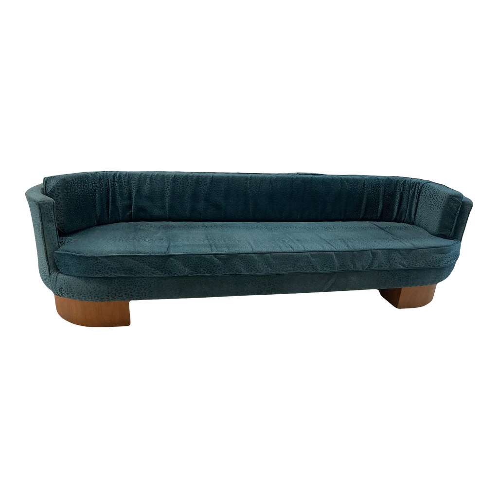 Mid-20th Century Art Deco or Danish Modern Style Elongated Curved Sofa on Open Plinths