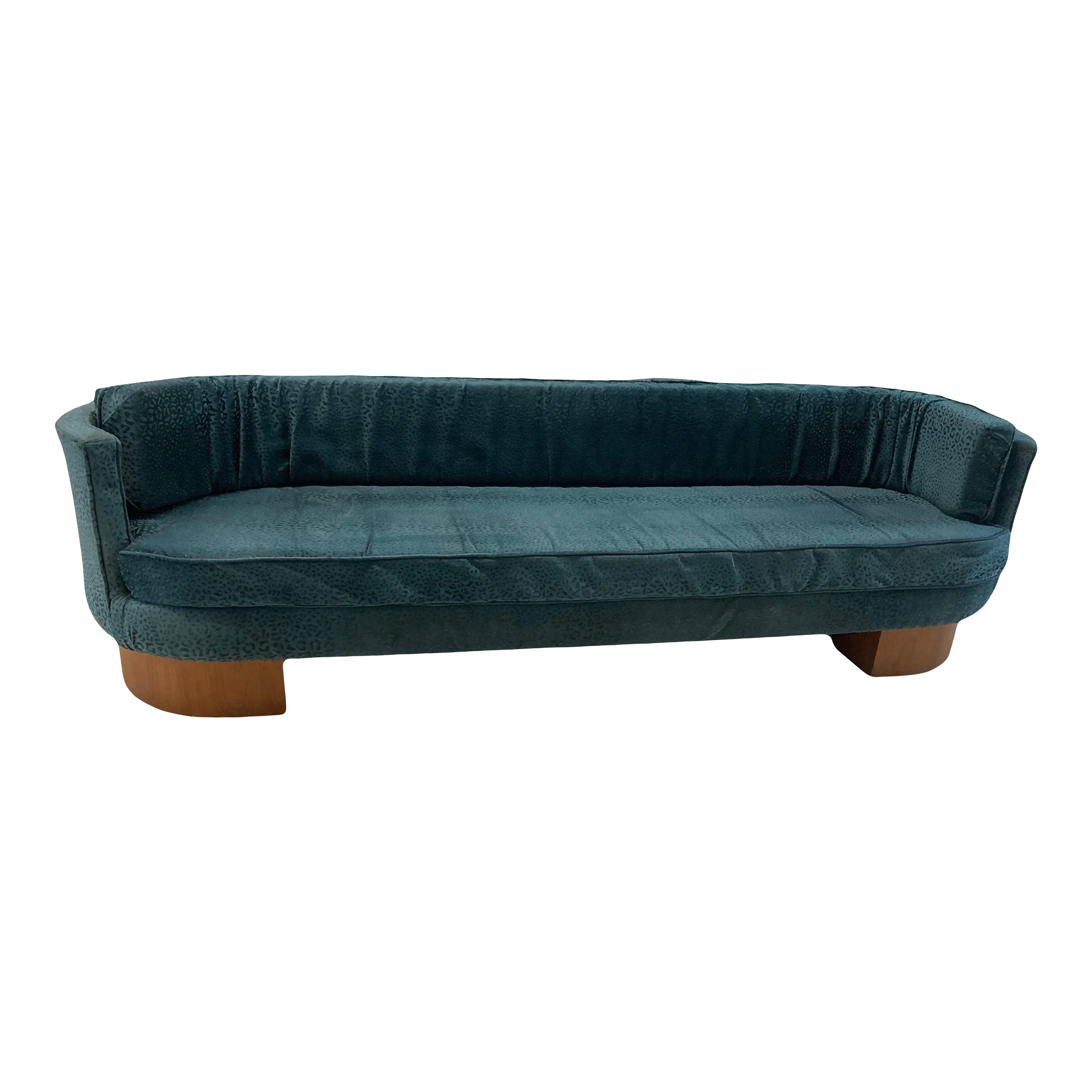 Mid-20th Century Art Deco or Danish Modern Style Elongated Curved Sofa on Open Plinths