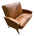 Mid-20th Century Art Deco Transitional Modern Italian Loveseat in Distressed Cigar Leather in the Manner of Carlo Di Carli