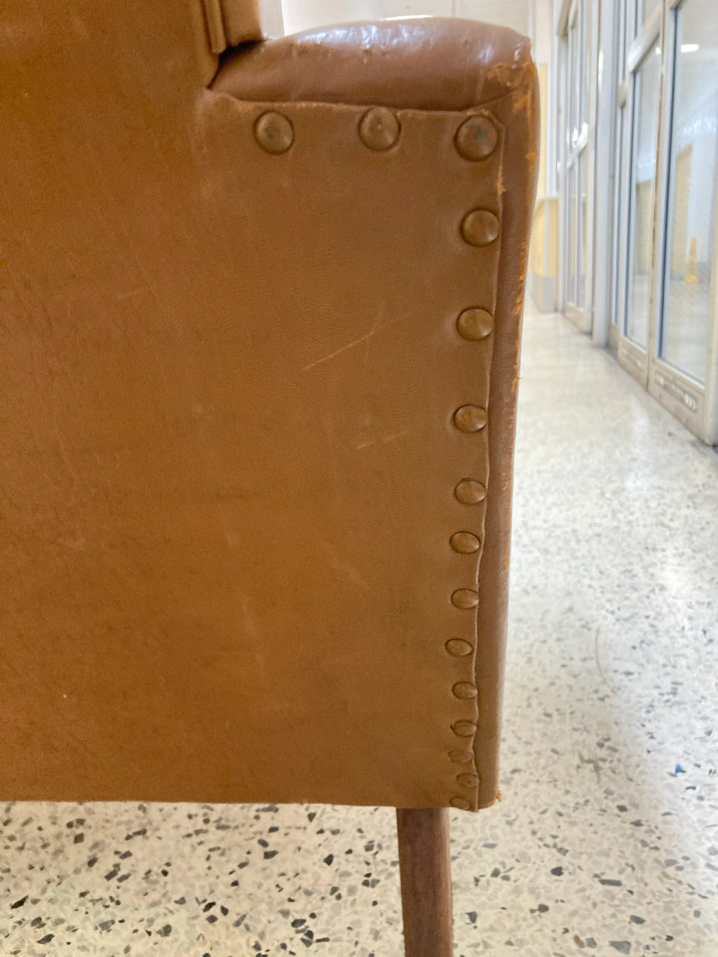 Mid-20th Century Art Deco Transitional Modern Italian Loveseat in Distressed Cigar Leather in the Manner of Carlo Di Carli
