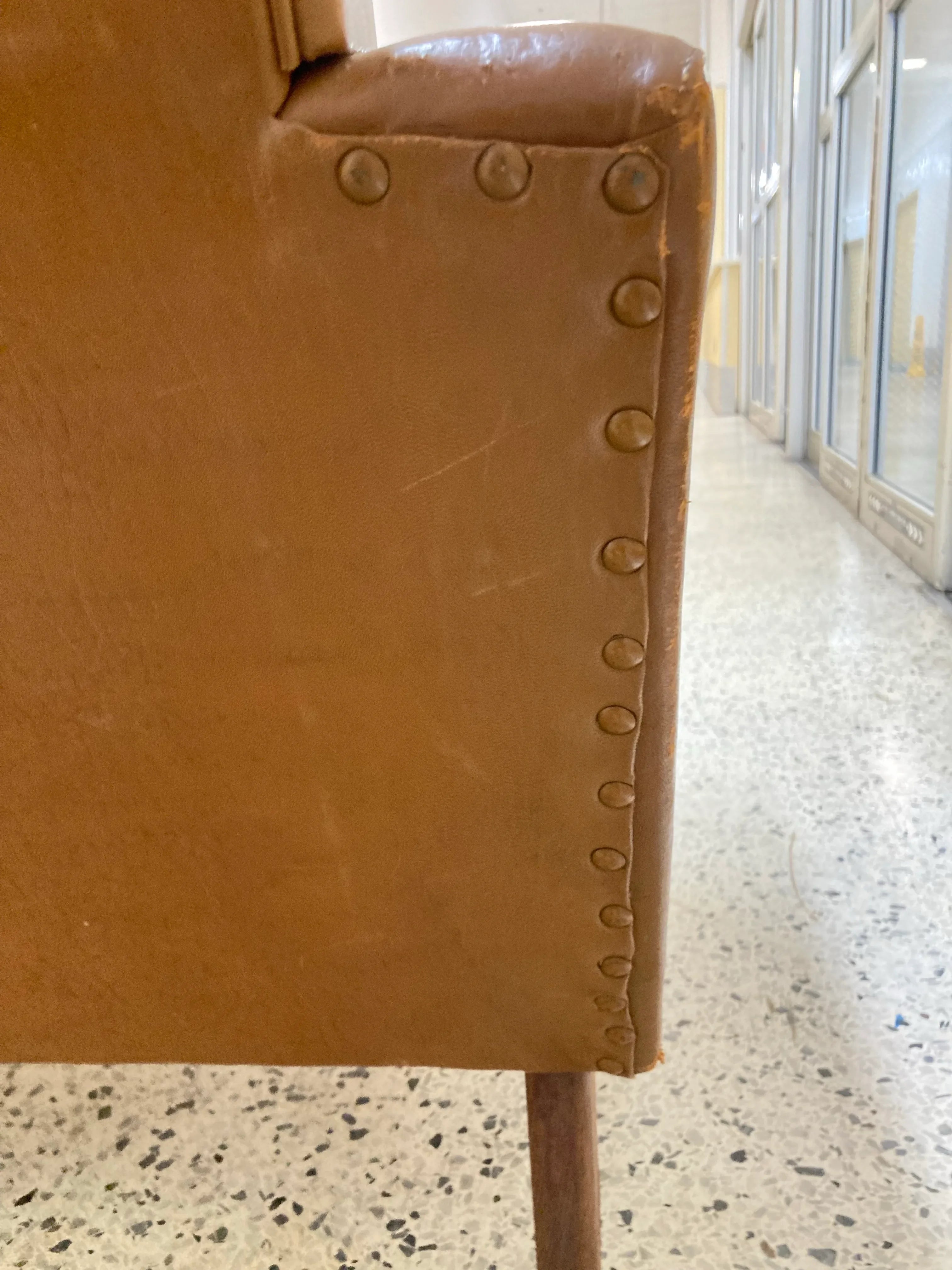 Mid-20th Century Art Deco Transitional Modern Italian Loveseat in Distressed Cigar Leather in the Manner of Carlo Di Carli