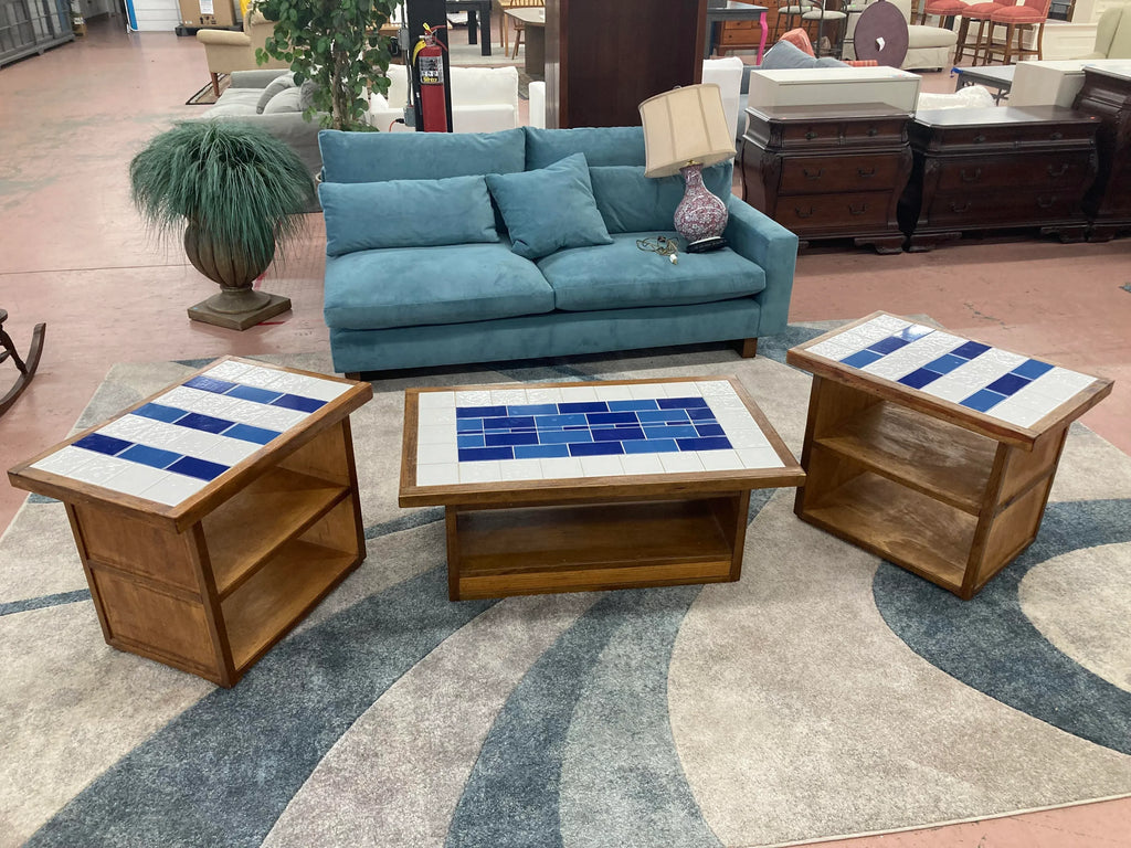 Mid-20th Century Arts and Crafts Style Tile Top Occasional Tables - Set of Three