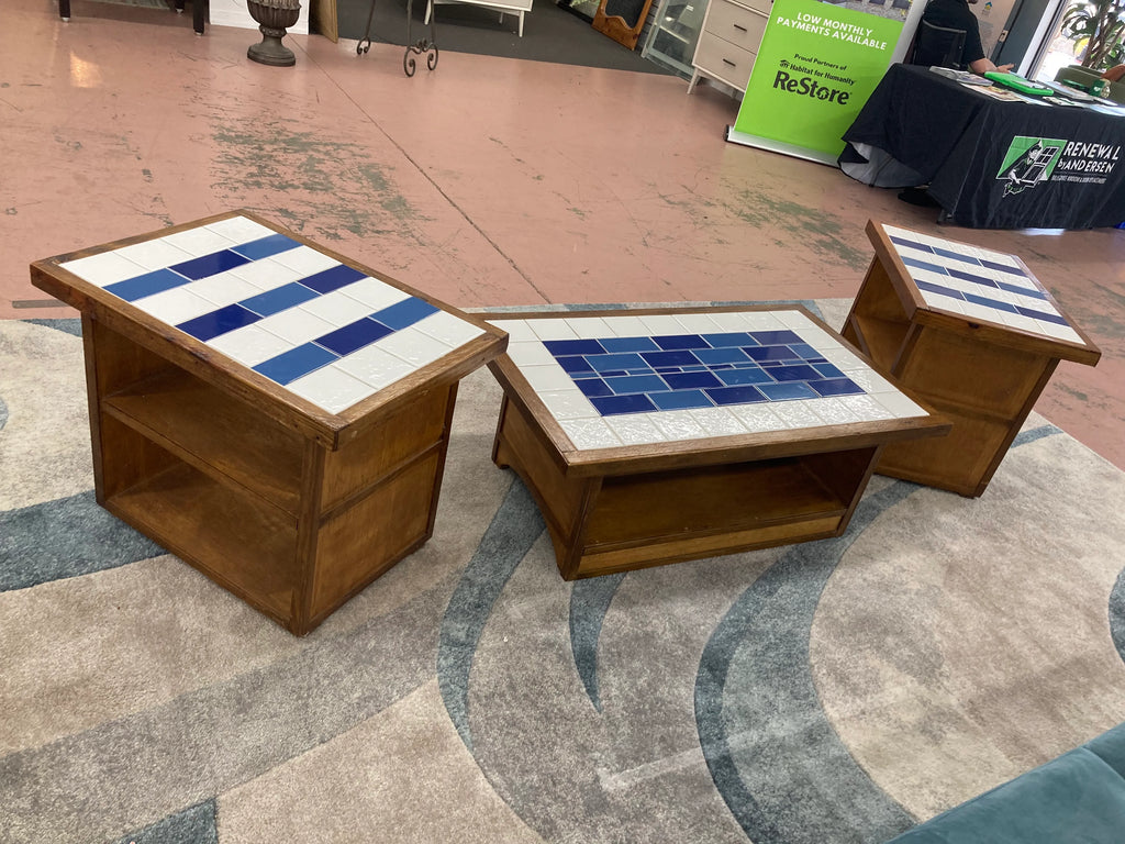 Mid-20th Century Arts and Crafts Style Tile Top Occasional Tables - Set of Three
