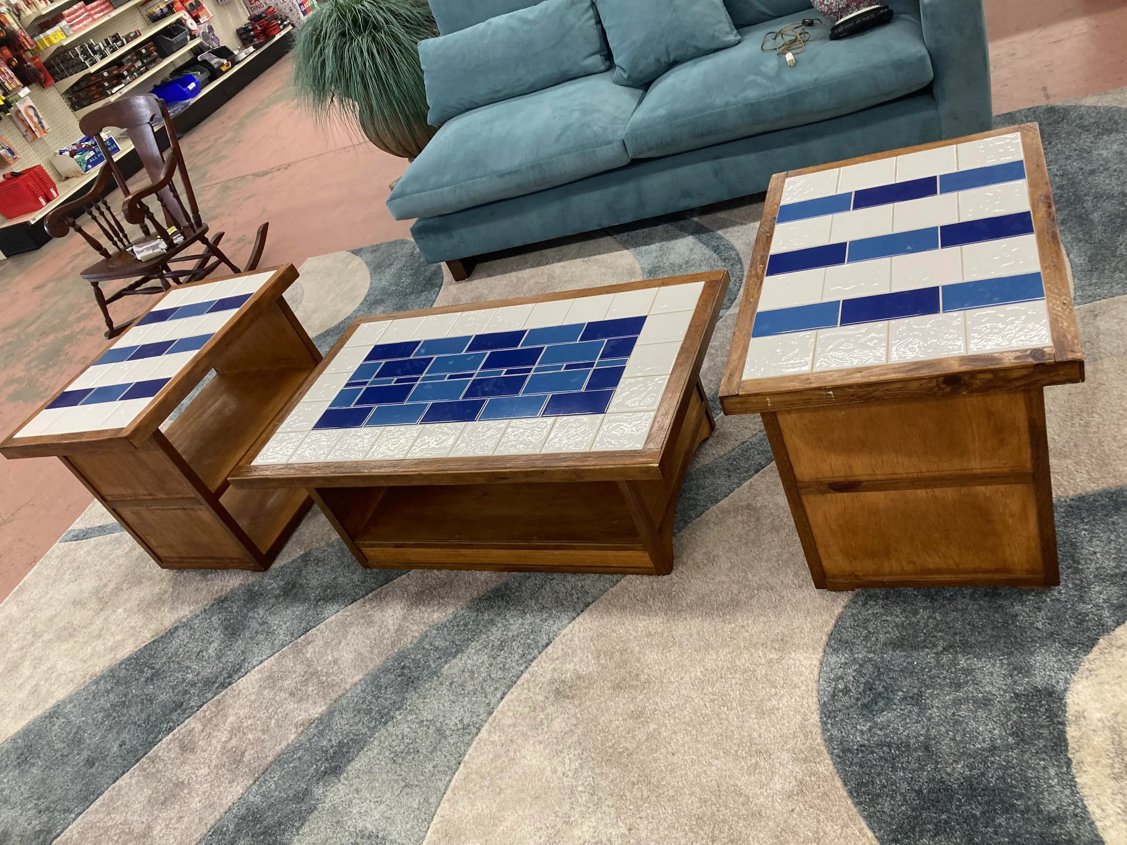 Mid-20th Century Arts and Crafts Style Tile Top Occasional Tables - Set of Three