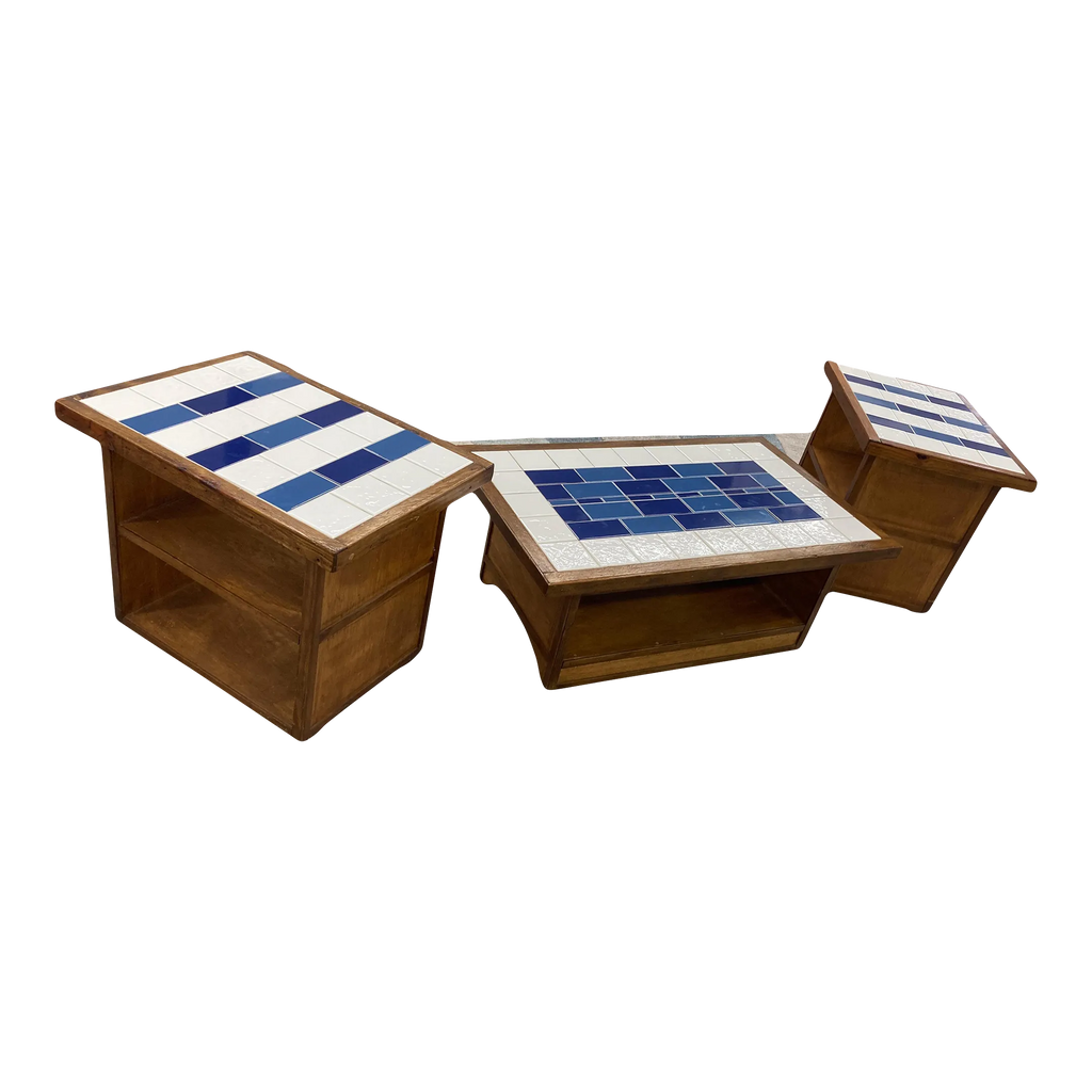 Mid-20th Century Arts and Crafts Style Tile Top Occasional Tables - Set of Three