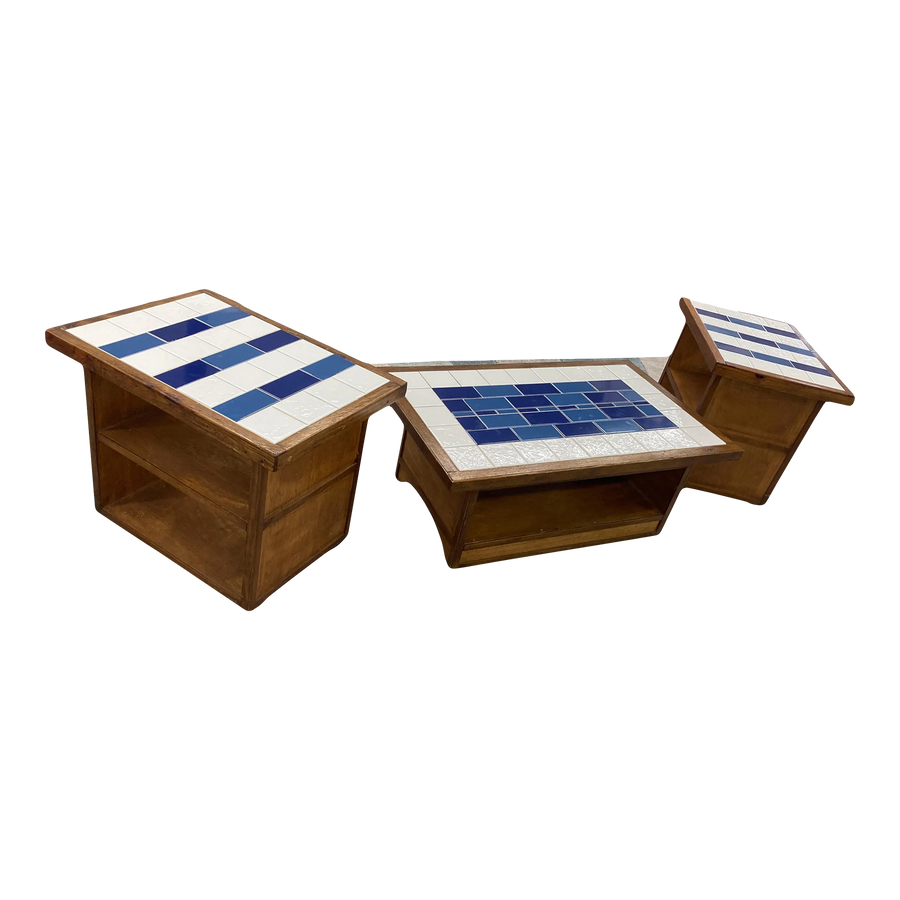 Mid-20th Century Arts and Crafts Style Tile Top Occasional Tables - Set of Three