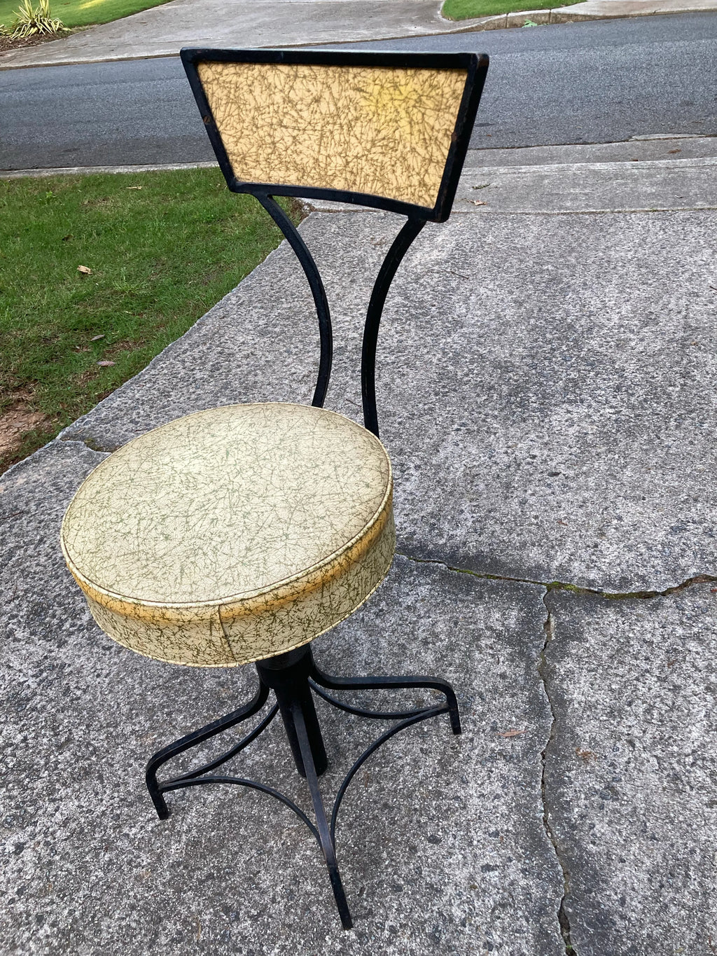 Mid-20th Century Atomic Age Industrial Era Wrought Iron Swivel Counter Stool