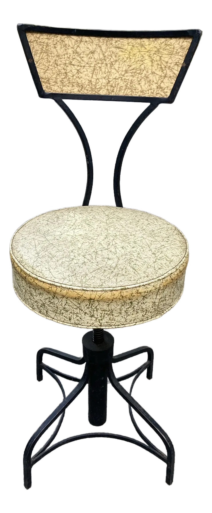 Mid-20th Century Atomic Age Industrial Era Wrought Iron Swivel Counter Stool