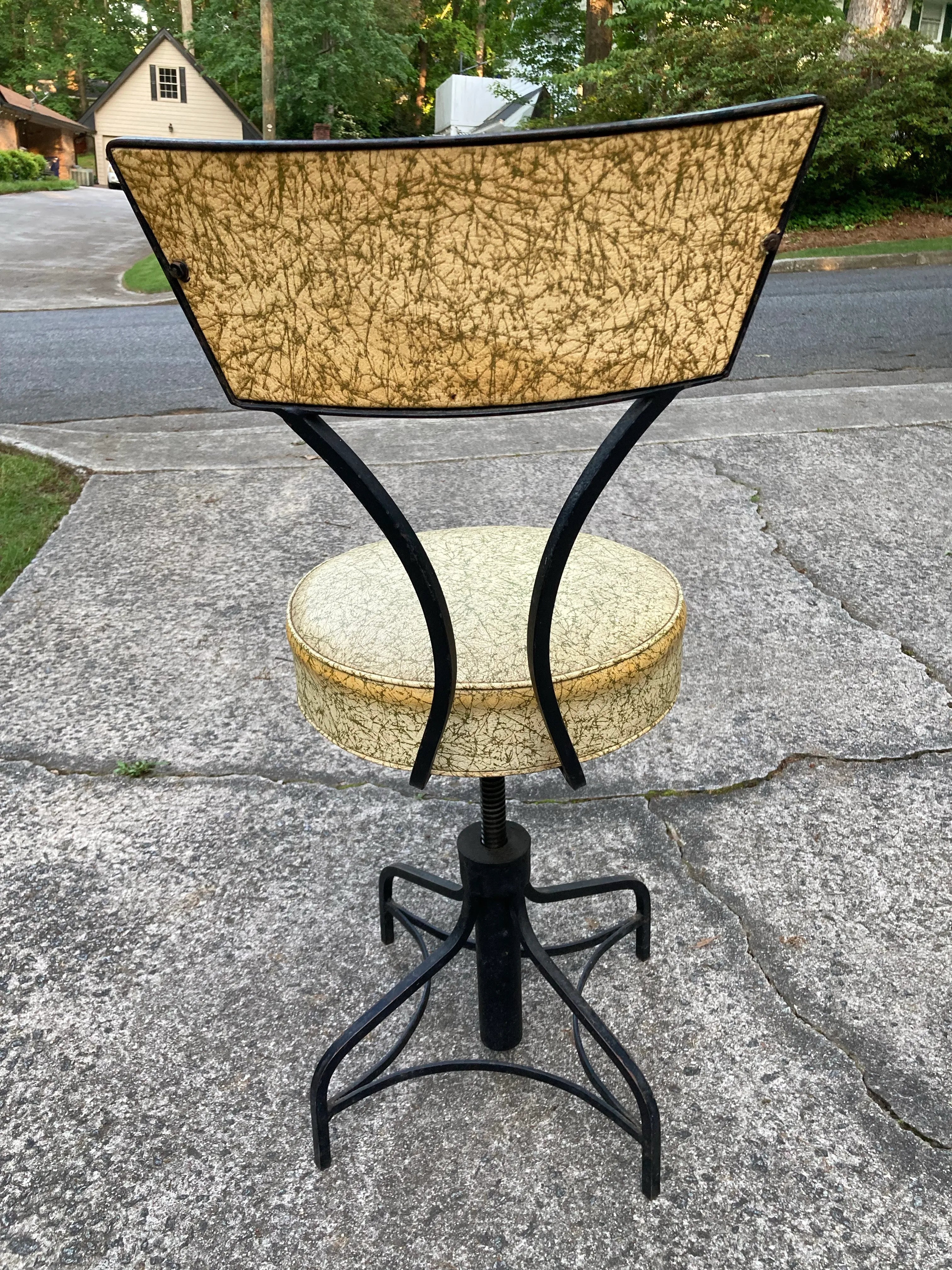 Mid-20th Century Atomic Age Industrial Era Wrought Iron Swivel Counter Stool