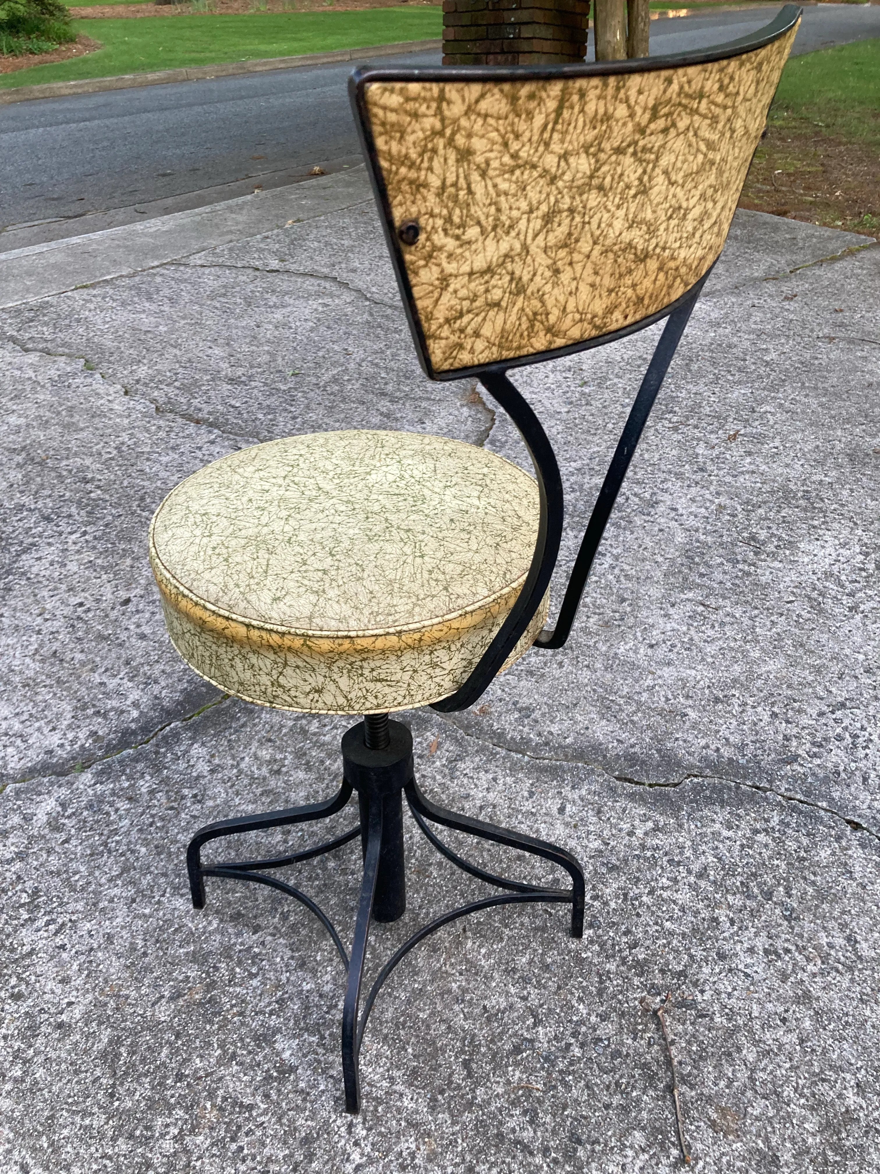 Mid-20th Century Atomic Age Industrial Era Wrought Iron Swivel Counter Stool