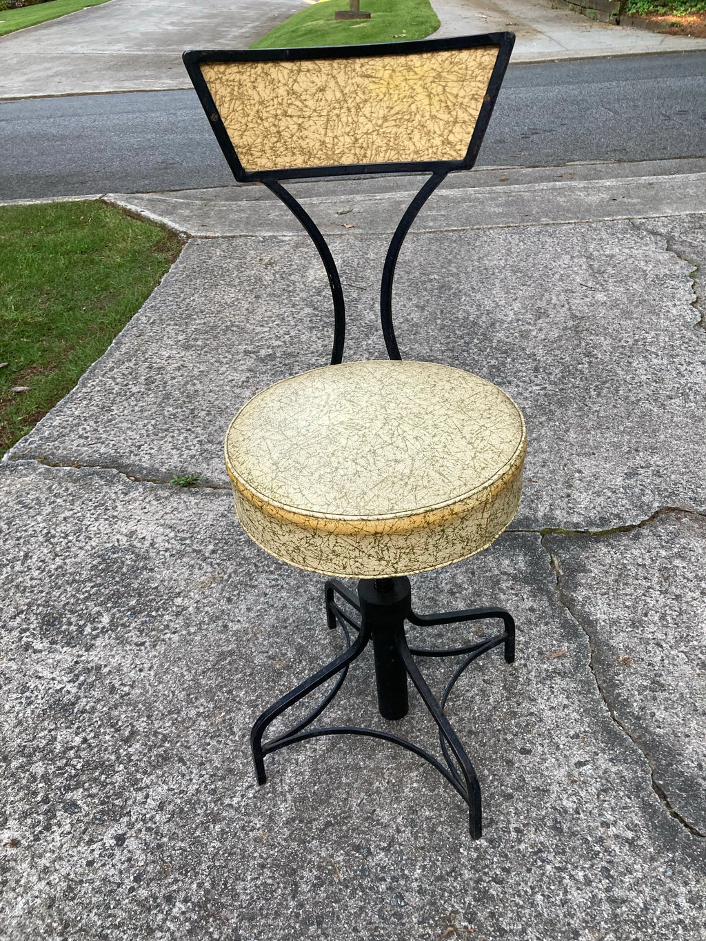 Mid-20th Century Atomic Age Industrial Era Wrought Iron Swivel Counter Stool