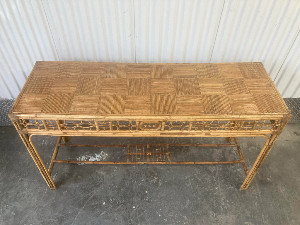 Mid-20th Century Bamboo Chinese Chippendale Fretwork Sofa or Hall Table With Parque Top