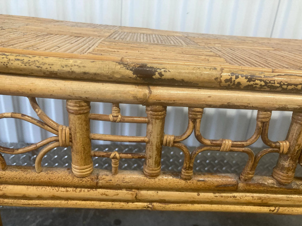 Mid-20th Century Bamboo Chinese Chippendale Fretwork Sofa or Hall Table With Parque Top