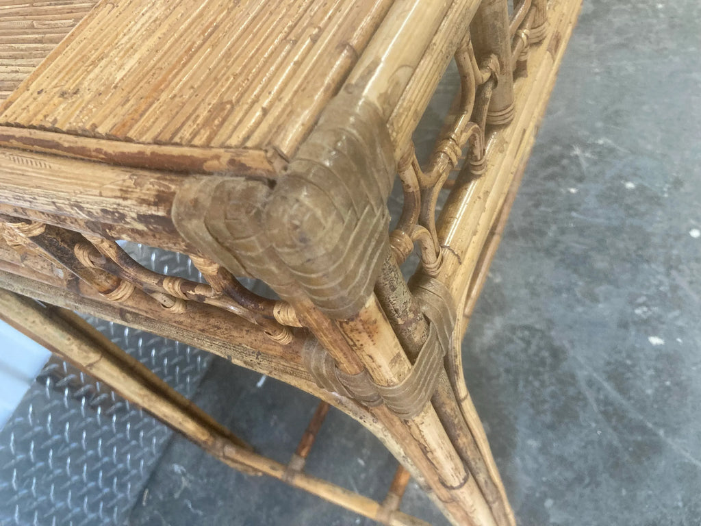 Mid-20th Century Bamboo Chinese Chippendale Fretwork Sofa or Hall Table With Parque Top