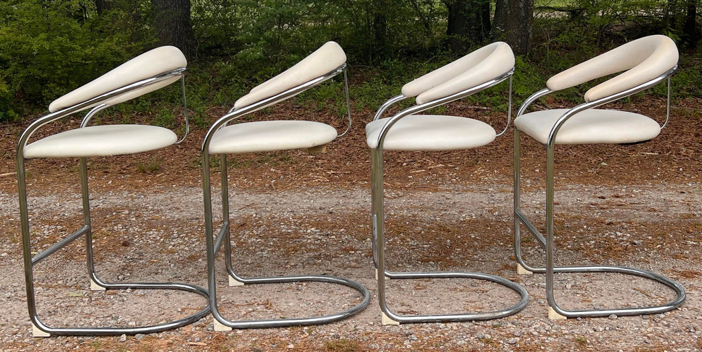 Mid 20th Century BauHaus Ss33 Cantilevered Barstools by Anton Lorenz for Thonet - Set of Four