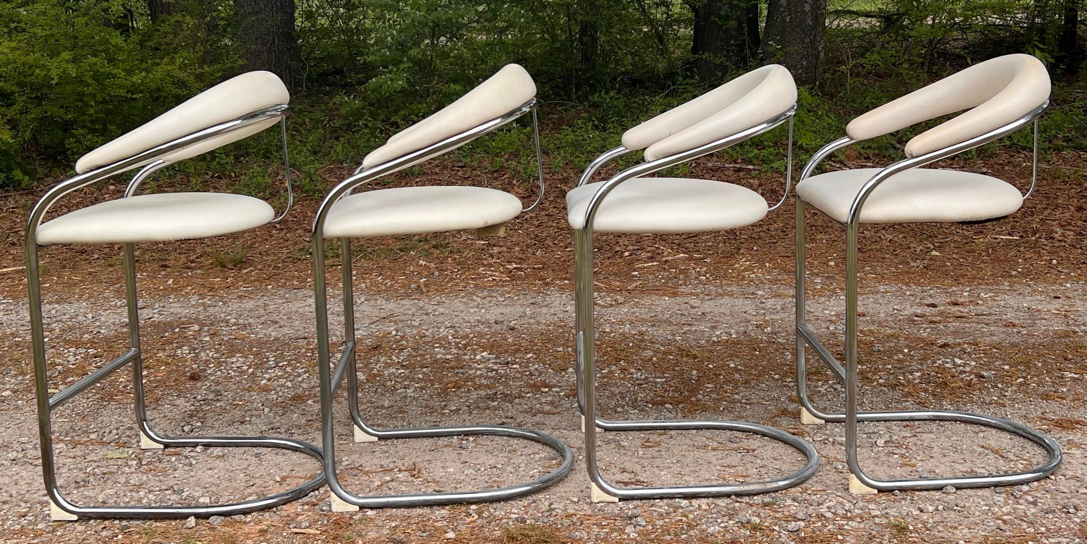 Mid 20th Century BauHaus Ss33 Cantilevered Barstools by Anton Lorenz for Thonet - Set of Four