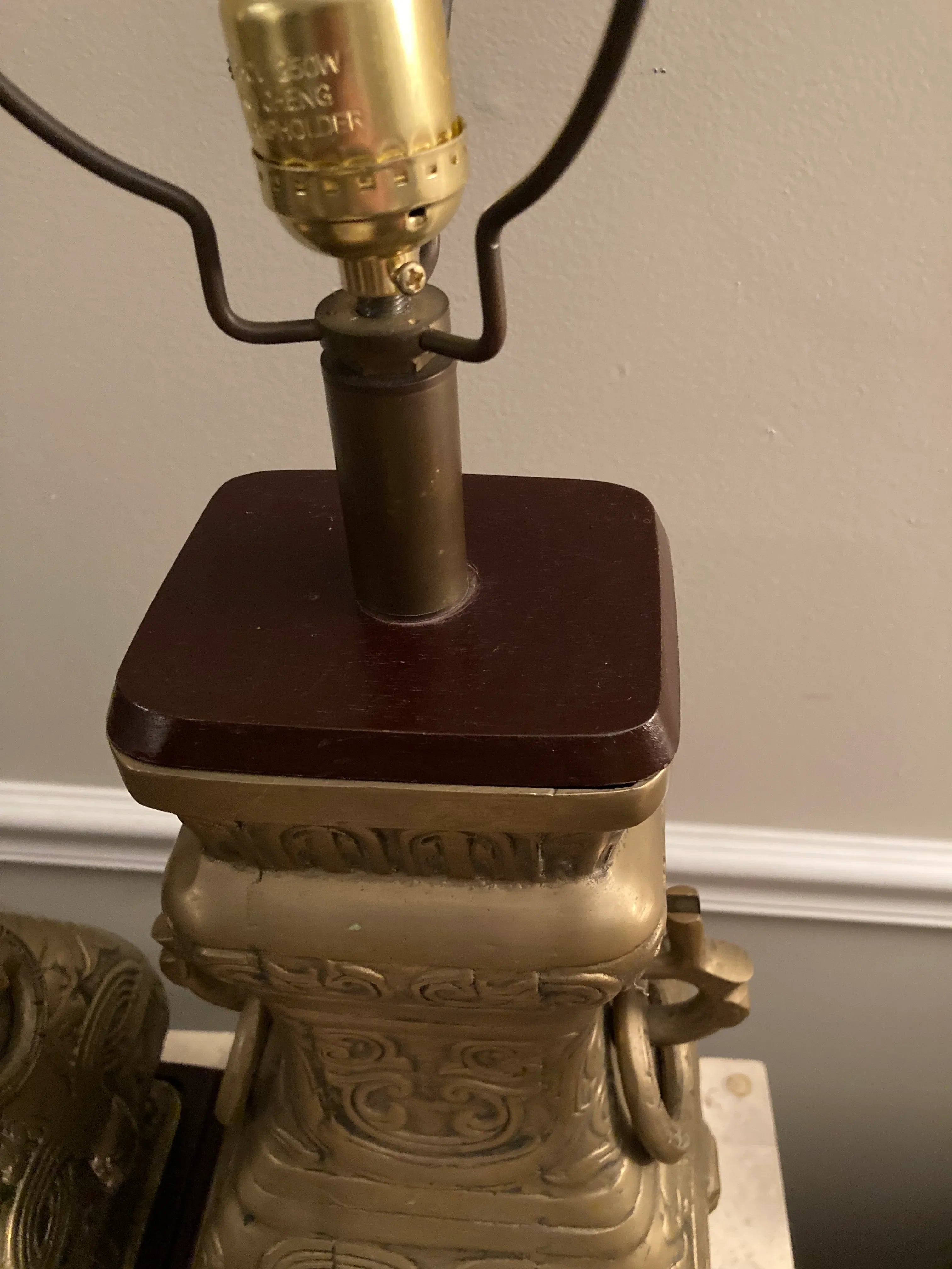 Mid 20th Century Brass Chinoiserie Urn Lamps Attributed to James Mont - a Pair