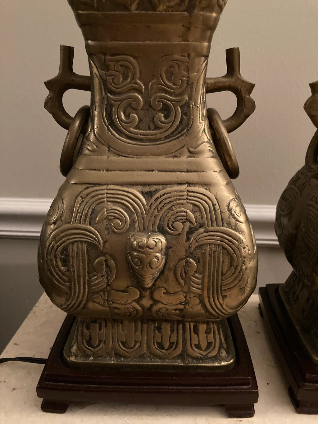Mid 20th Century Brass Chinoiserie Urn Lamps Attributed to James Mont - a Pair