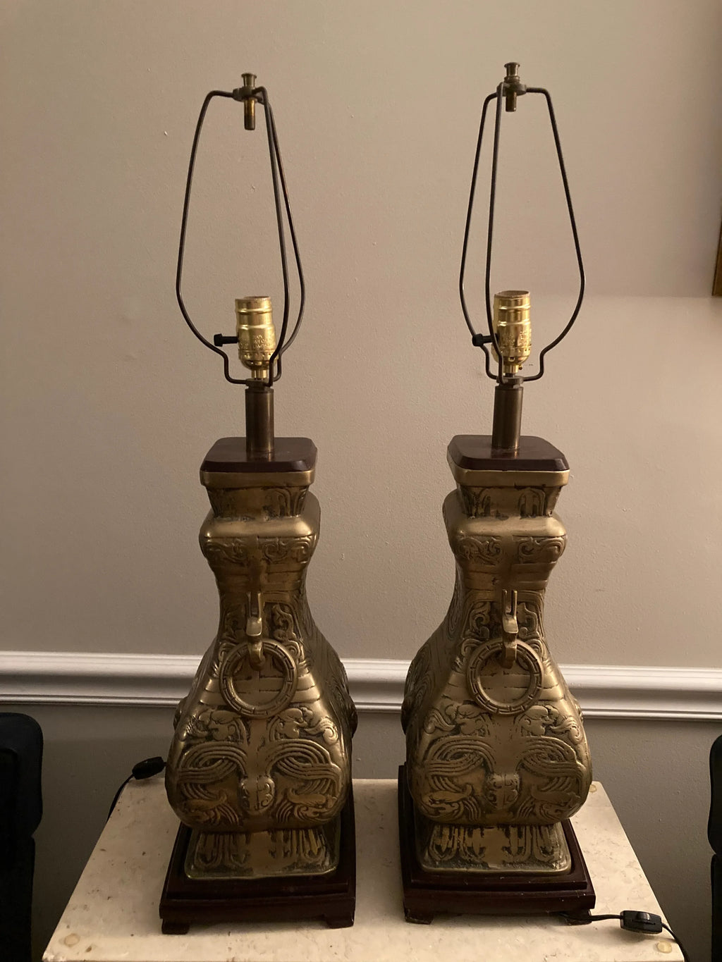 Mid 20th Century Brass Chinoiserie Urn Lamps Attributed to James Mont - a Pair