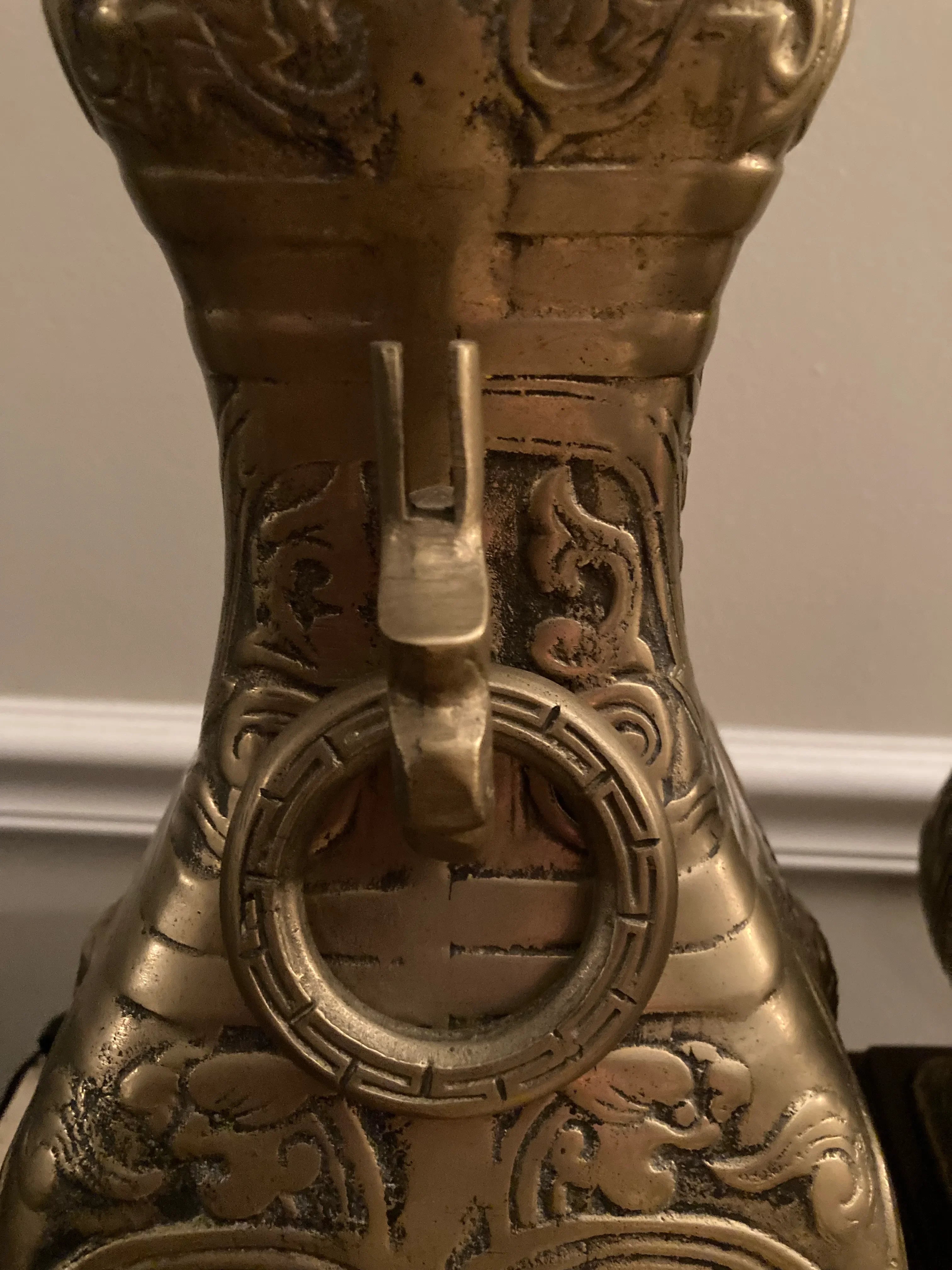 Mid 20th Century Brass Chinoiserie Urn Lamps Attributed to James Mont - a Pair