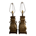 Mid 20th Century Brass Chinoiserie Urn Lamps Attributed to James Mont - a Pair