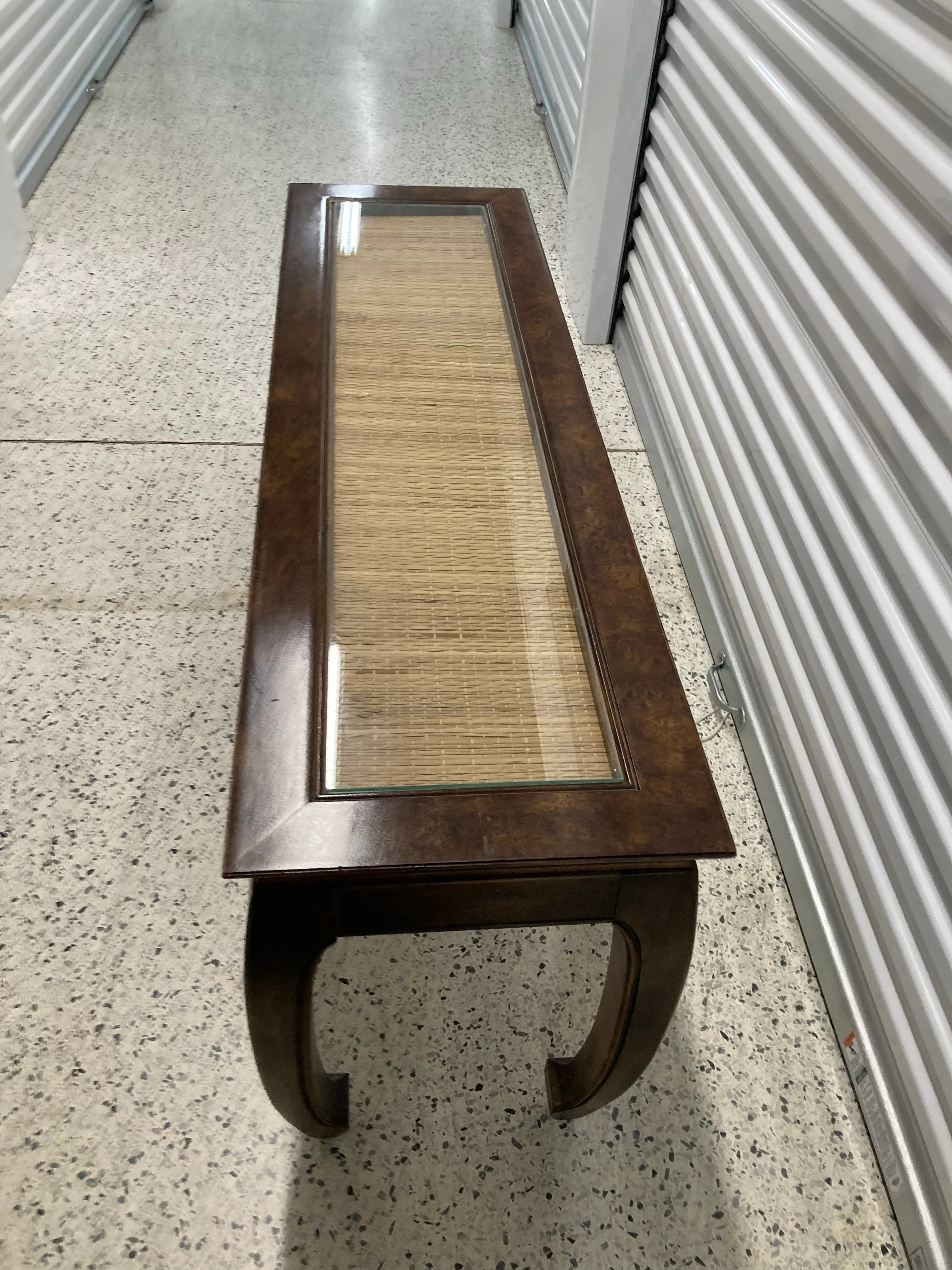 Mid-20th Century Chinoiserie Ming Console or Sofa Table With Woven Grass Inset Top and Chow Legs