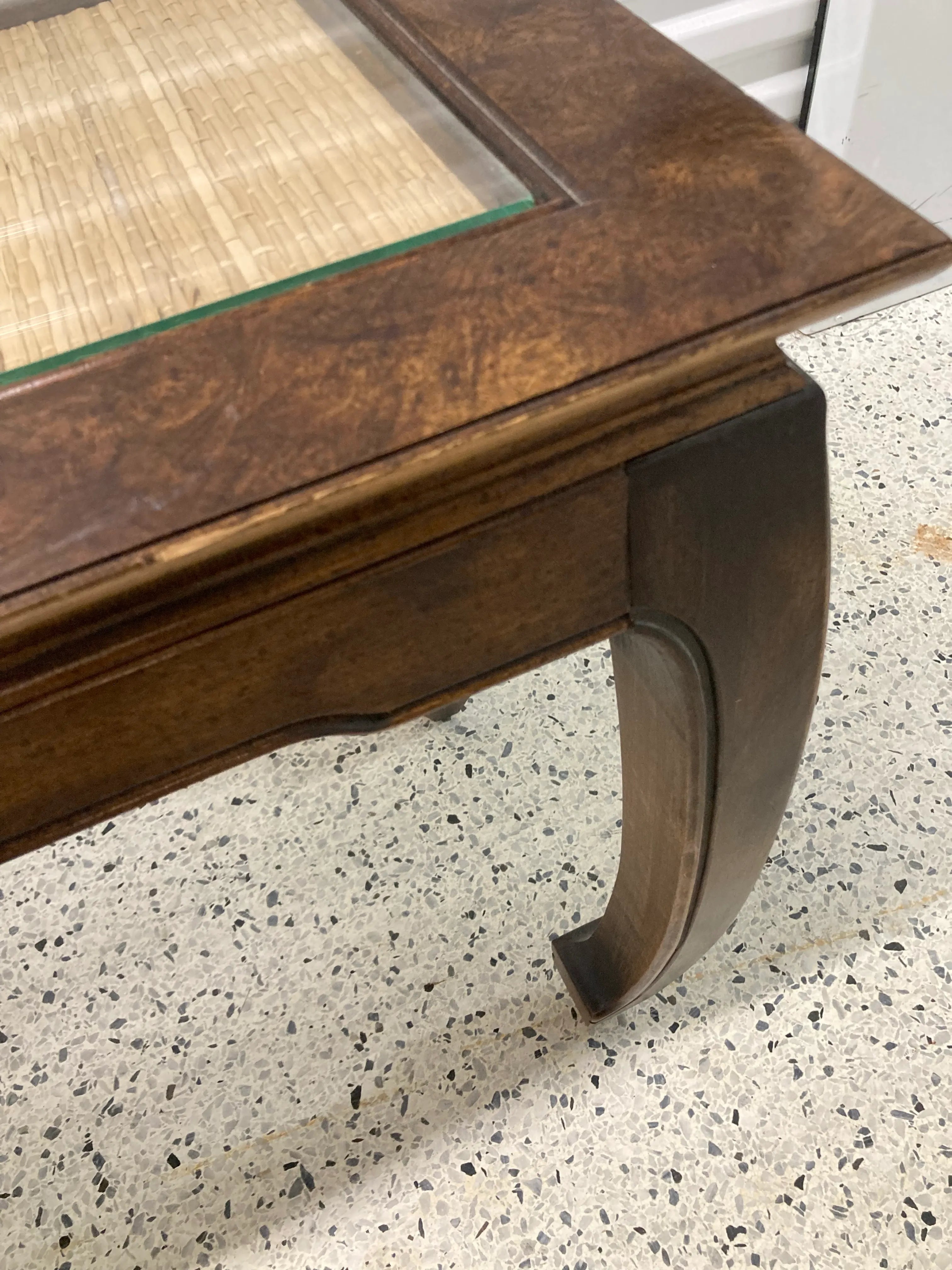 Mid-20th Century Chinoiserie Ming Console or Sofa Table With Woven Grass Inset Top and Chow Legs