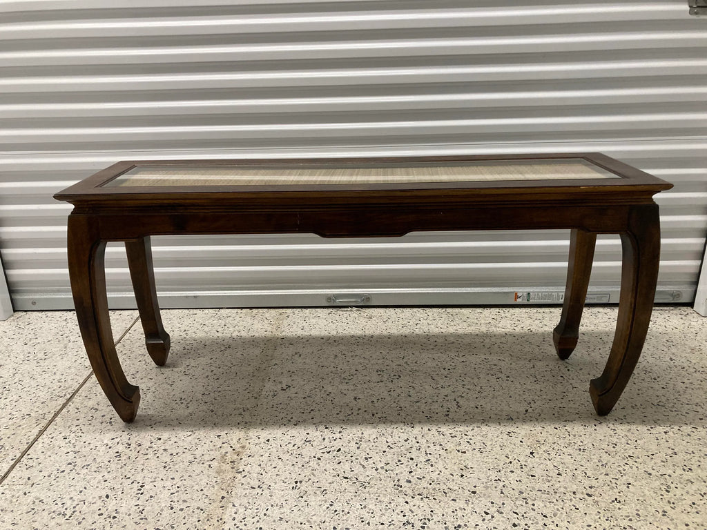 Mid-20th Century Chinoiserie Ming Console or Sofa Table With Woven Grass Inset Top and Chow Legs
