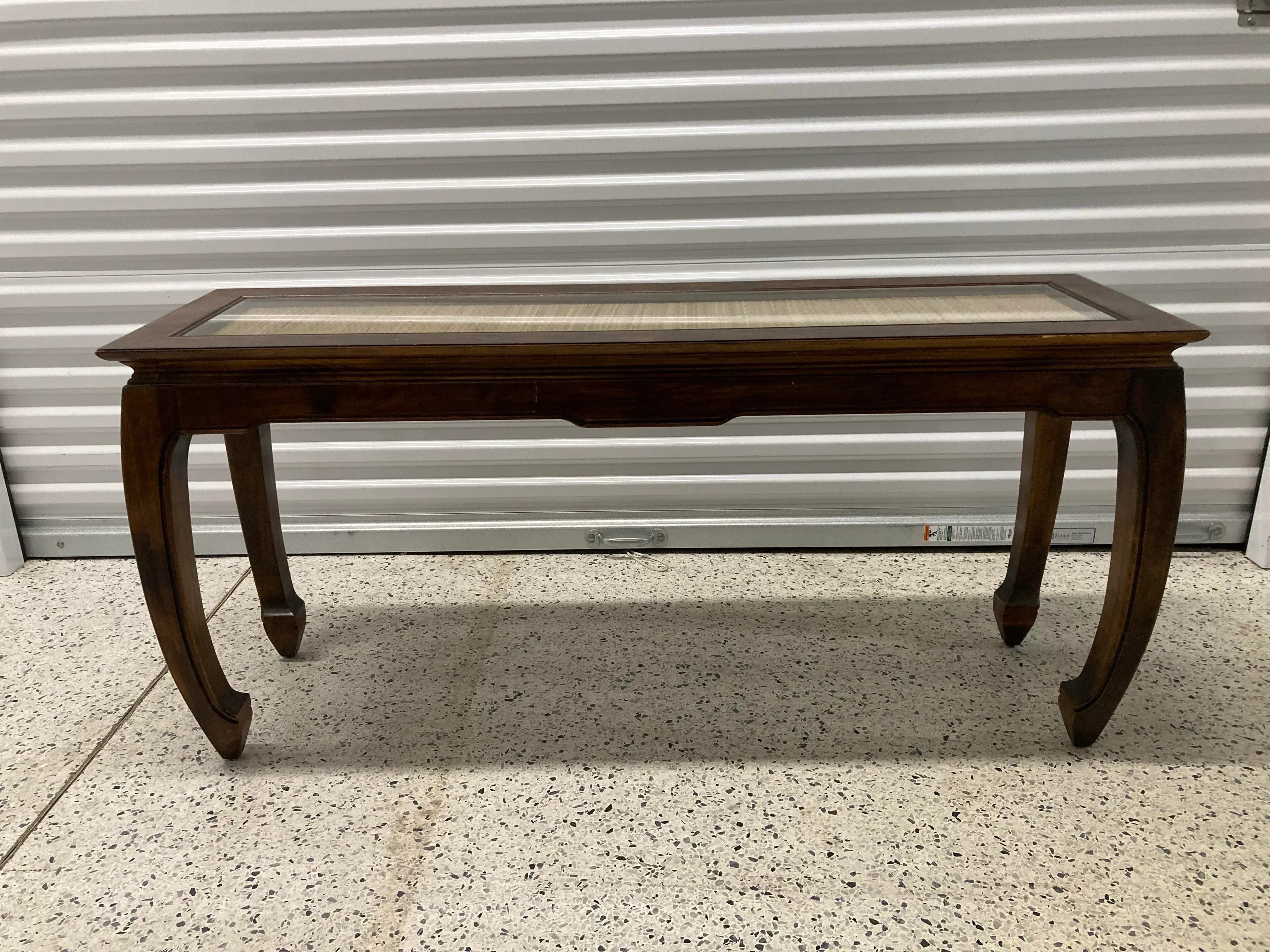 Mid-20th Century Chinoiserie Ming Console or Sofa Table With Woven Grass Inset Top and Chow Legs