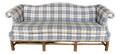 Mid-20th Century Cottage-Core Camelback Sofa With Chinese Chippendale Carved Legs in Original Plaid Fabric