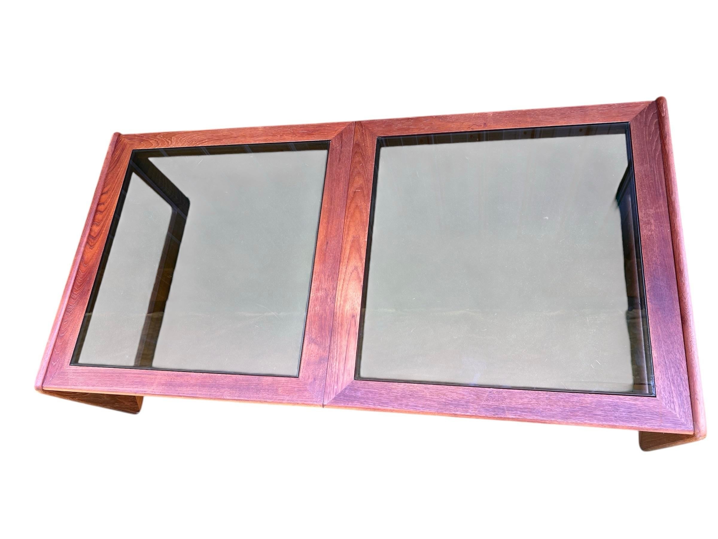 Mid-20th Century Double Paned Smoke Glass and Teak Coffee Table by Komfort Designs