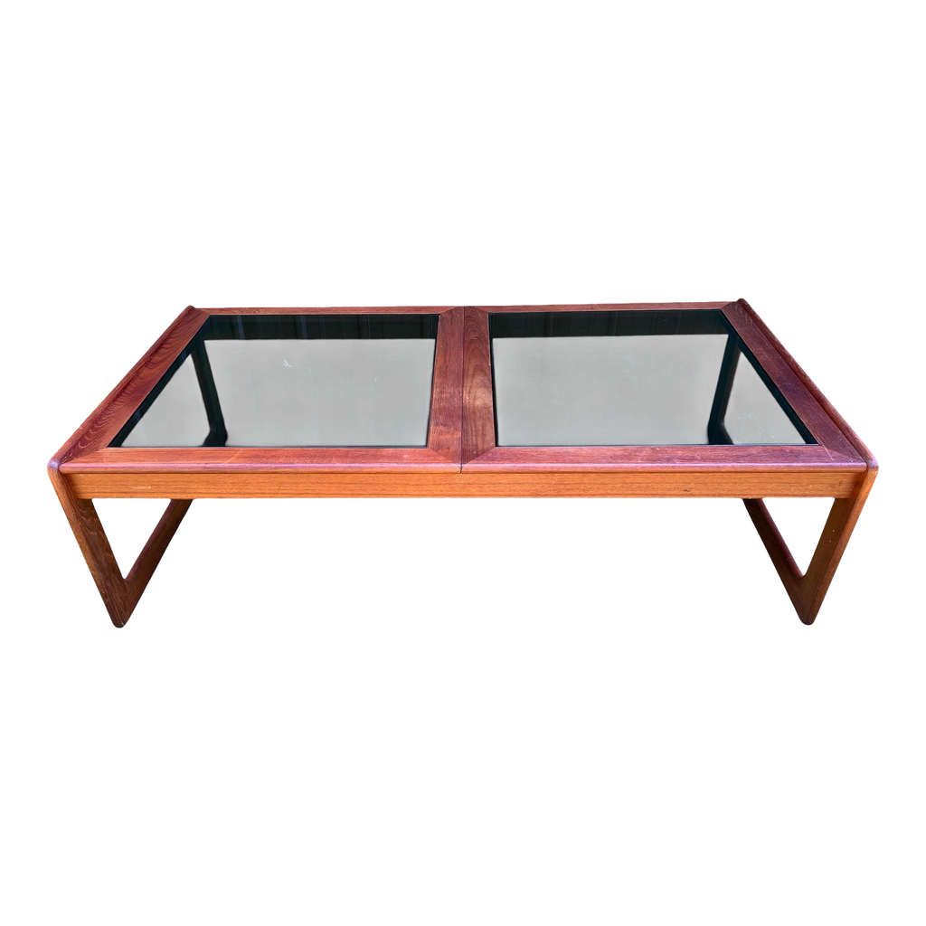 Mid-20th Century Double Paned Smoke Glass and Teak Coffee Table by Komfort Designs