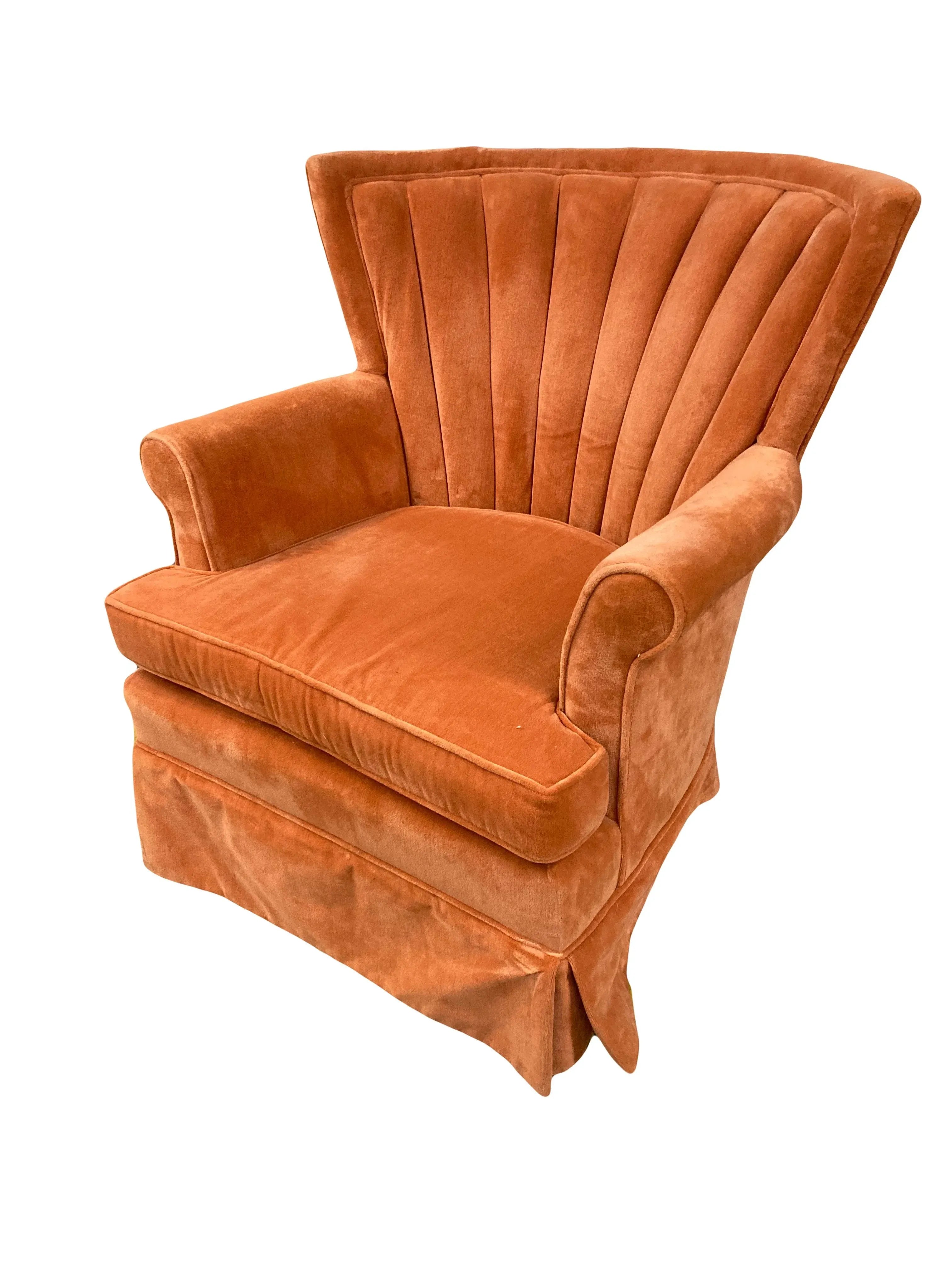 Mid-20th Century Fan Back Windsor Club Chair in Original Salmon Velour Upholstery