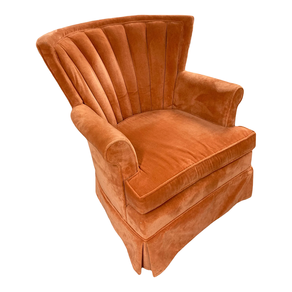 Mid-20th Century Fan Back Windsor Club Chair in Original Salmon Velour Upholstery