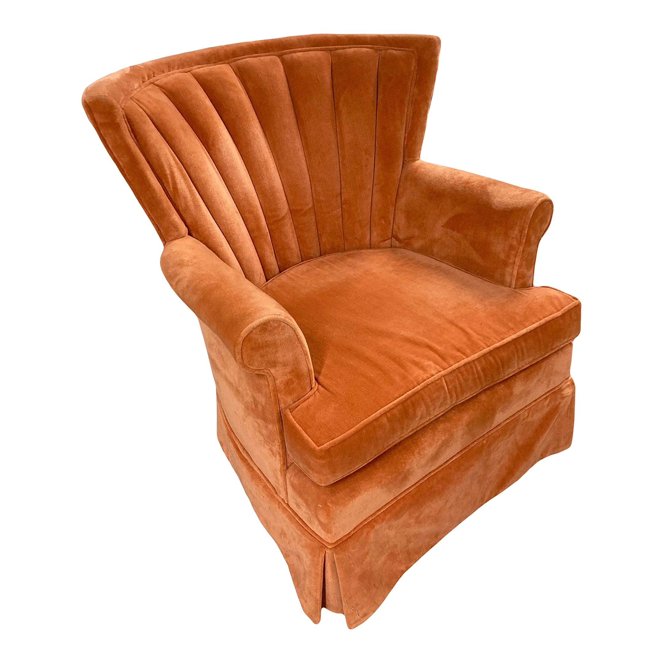 Mid-20th Century Fan Back Windsor Club Chair in Original Salmon Velour Upholstery