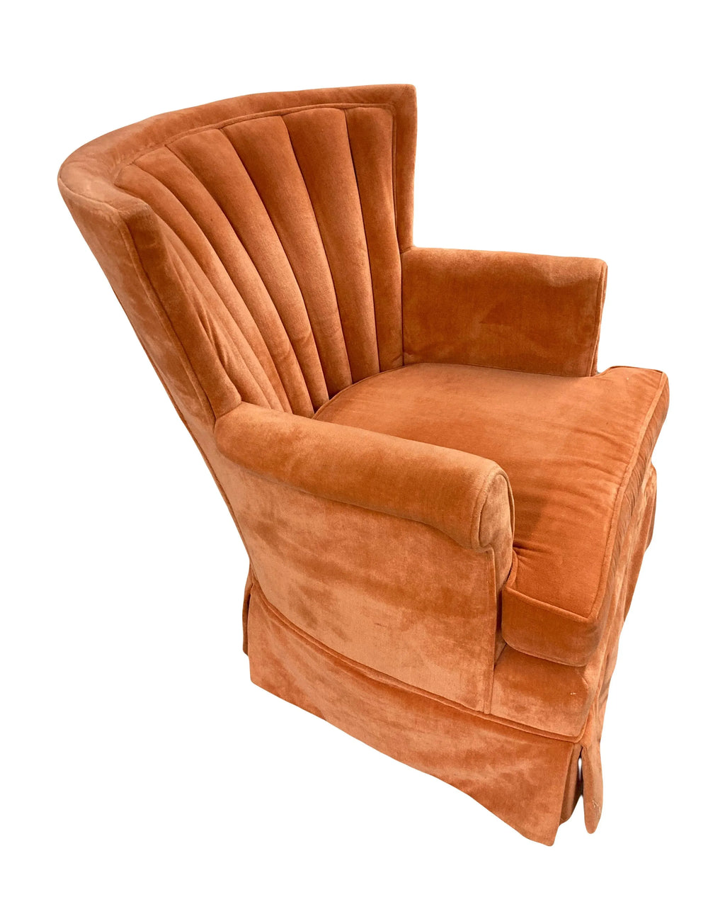 Mid-20th Century Fan Back Windsor Club Chair in Original Salmon Velour Upholstery